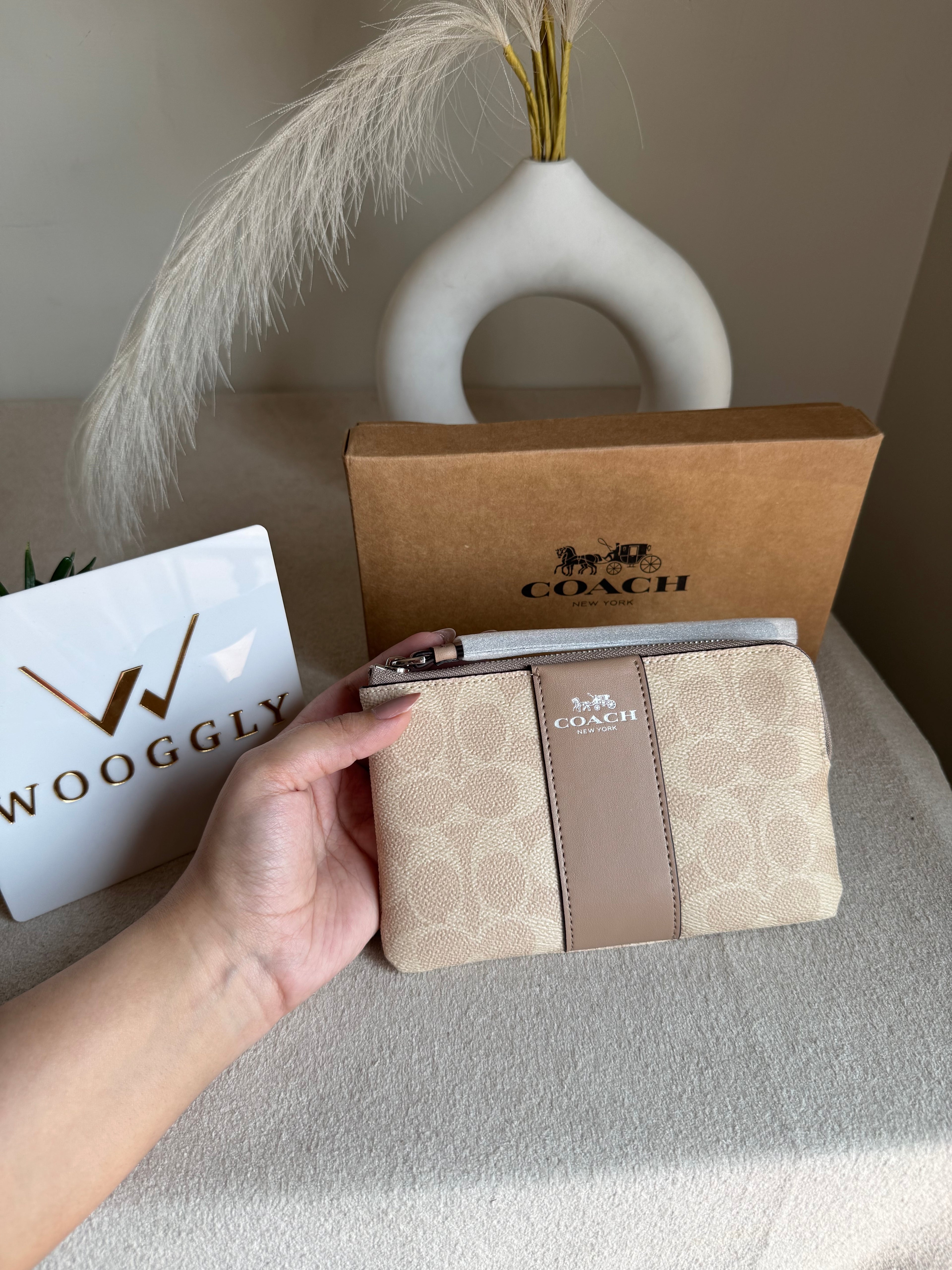 High Quality Wristlet - Signature Beige