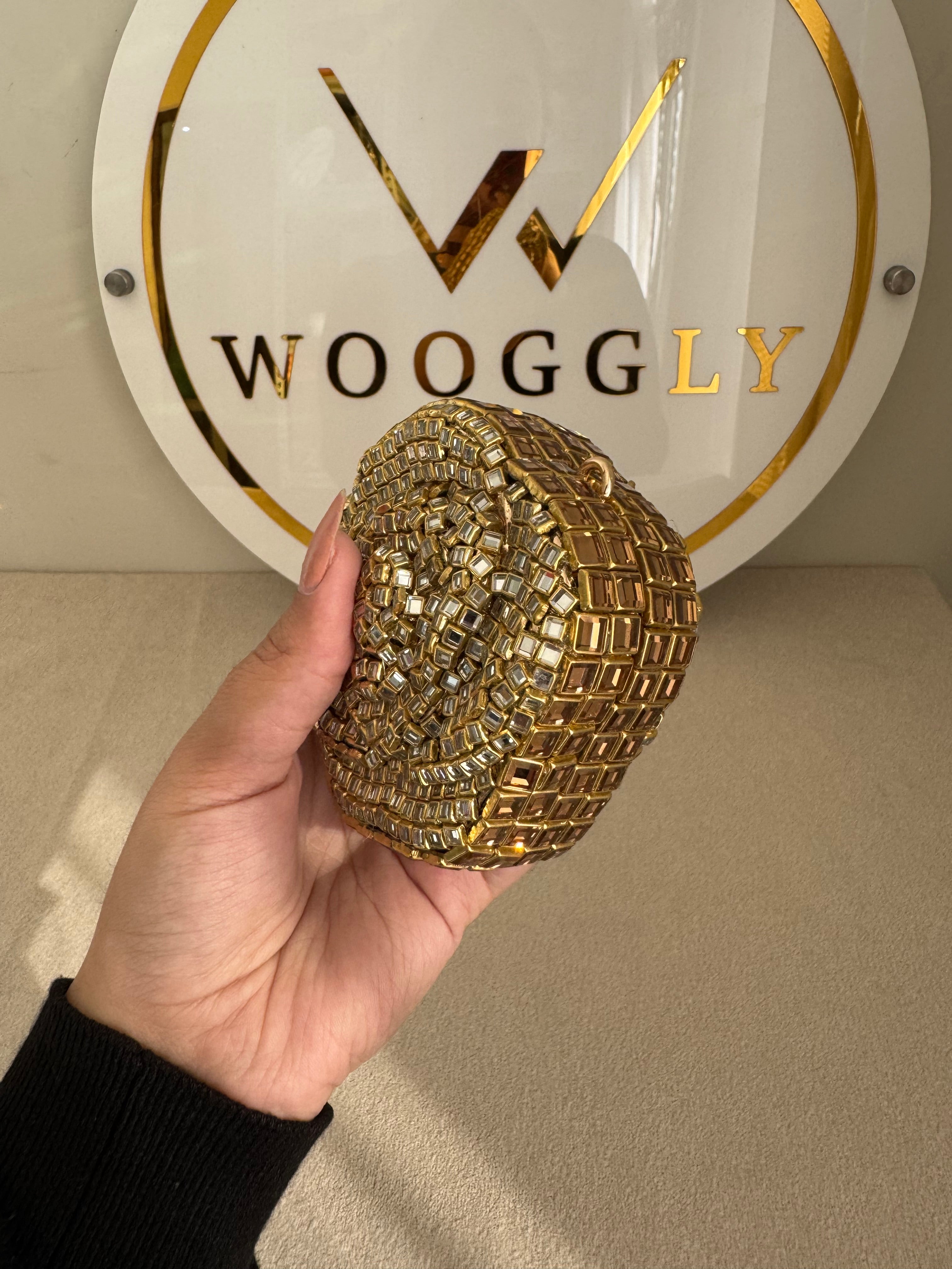 Kundan Flower Clutch - Gold with Chain