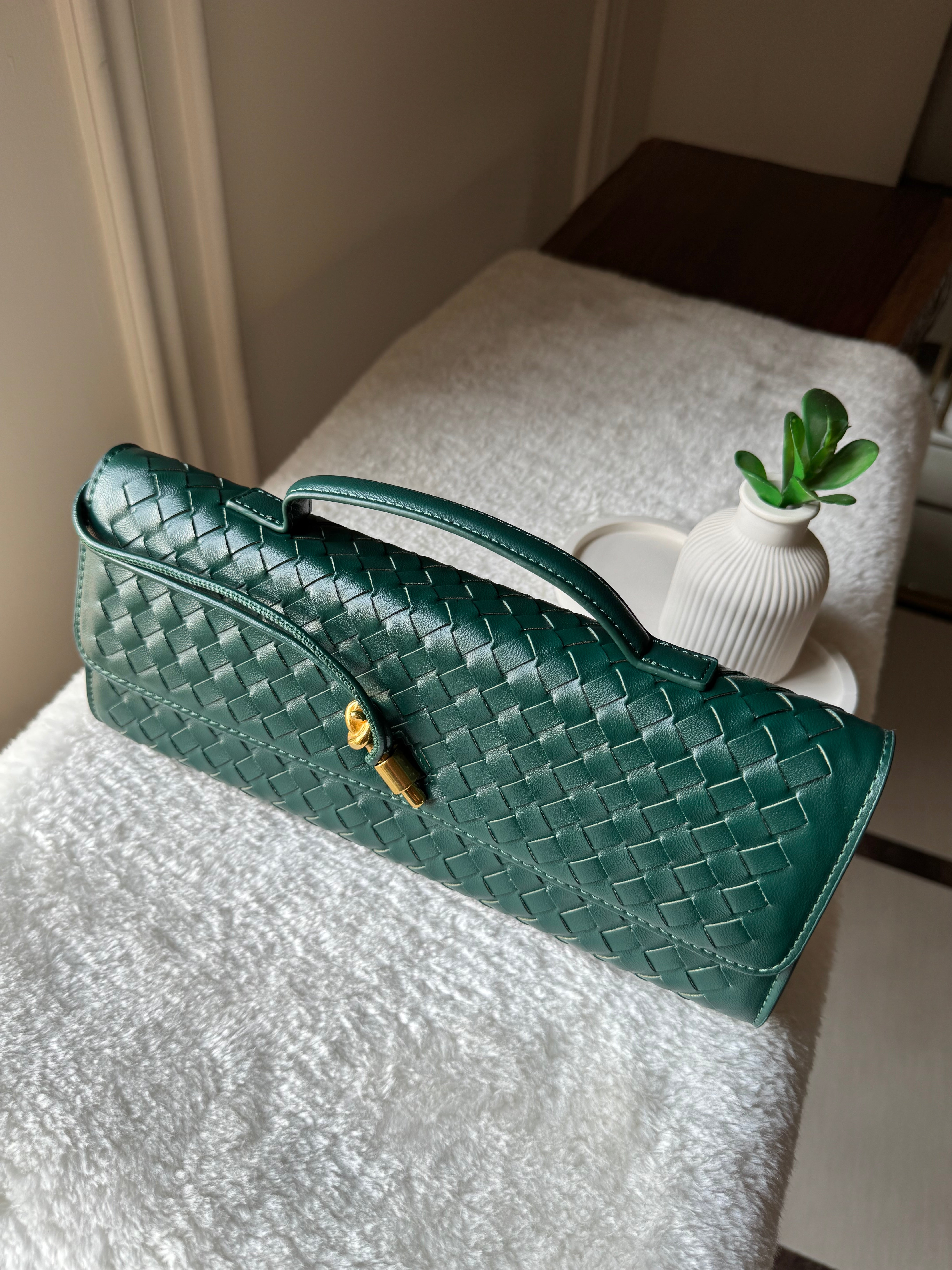 Bottega Veneta Inspired Clutch (Green) with Long Strap