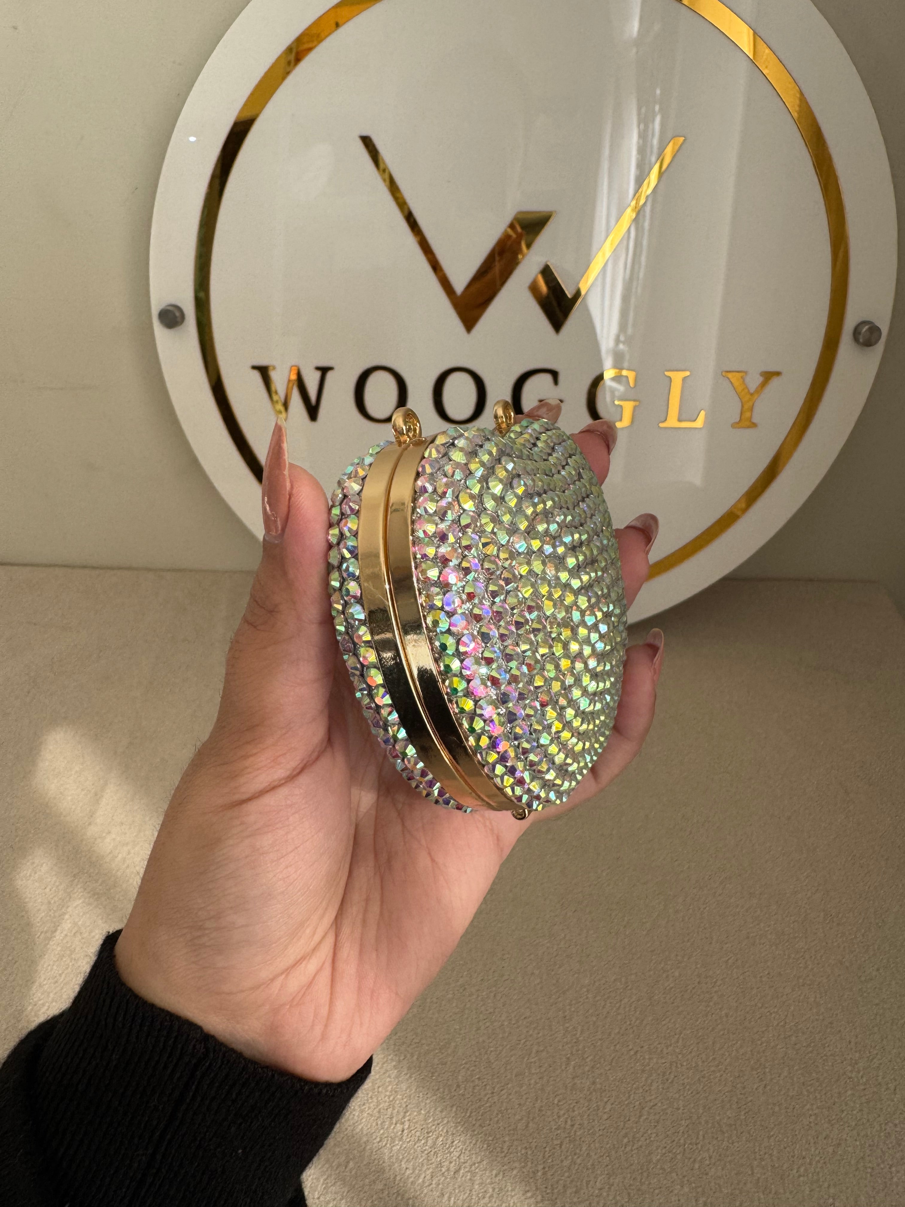 Heart Crystal Clutch with Chain - Mini Multi