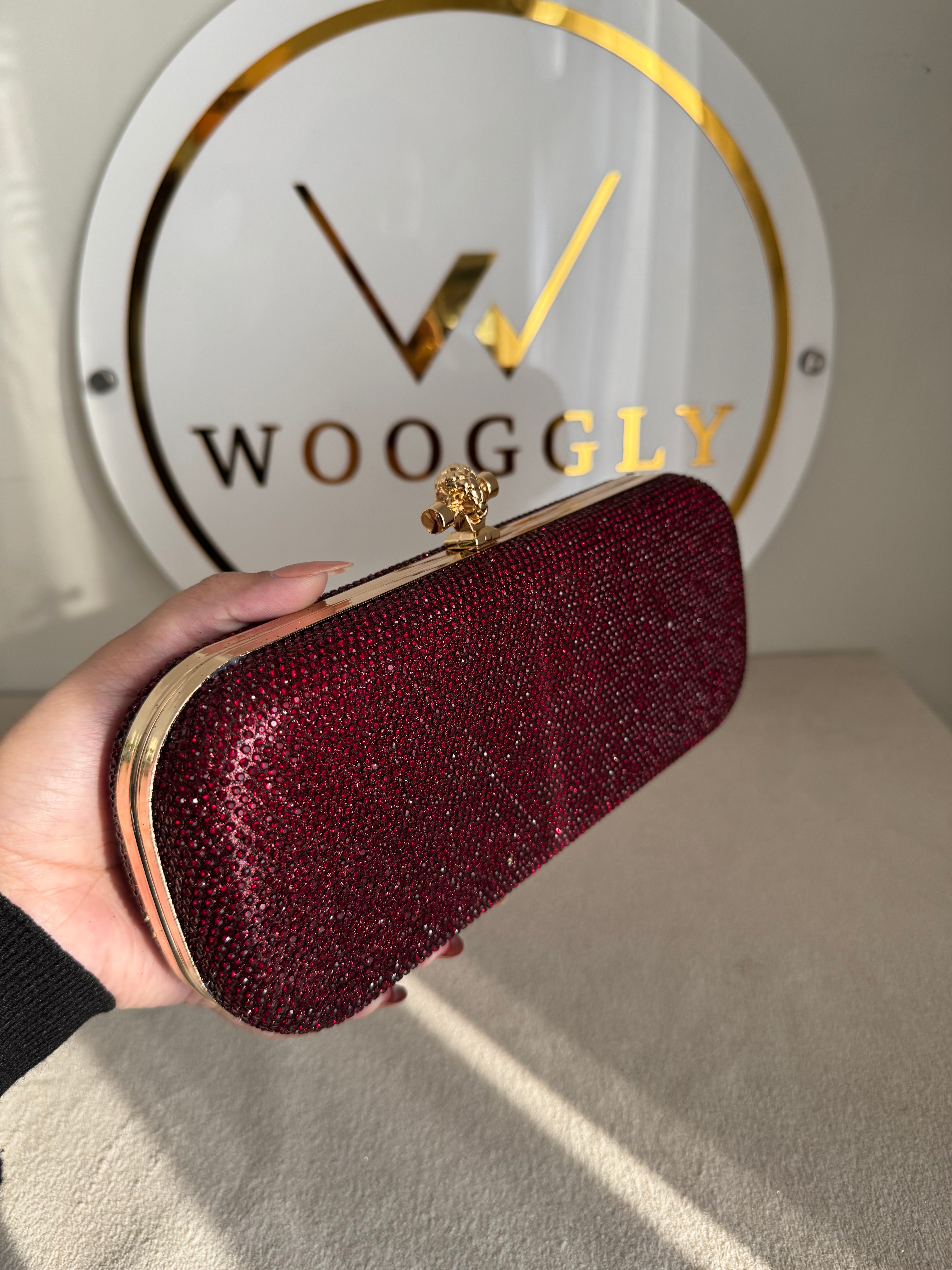Bottega Shimmer Clutch - Red with Chain