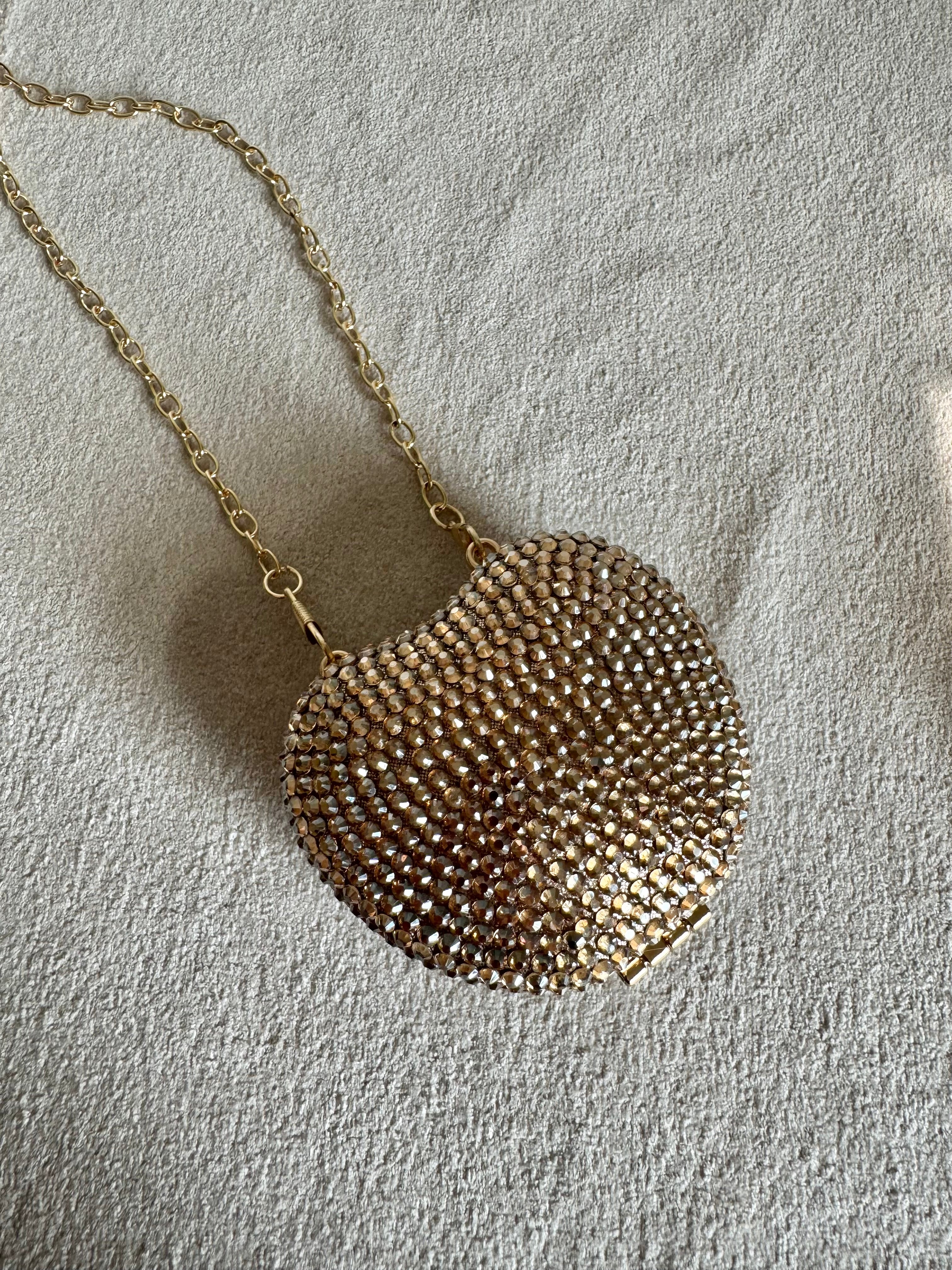 Heart Crystal Clutch with Chain - Mini Gold