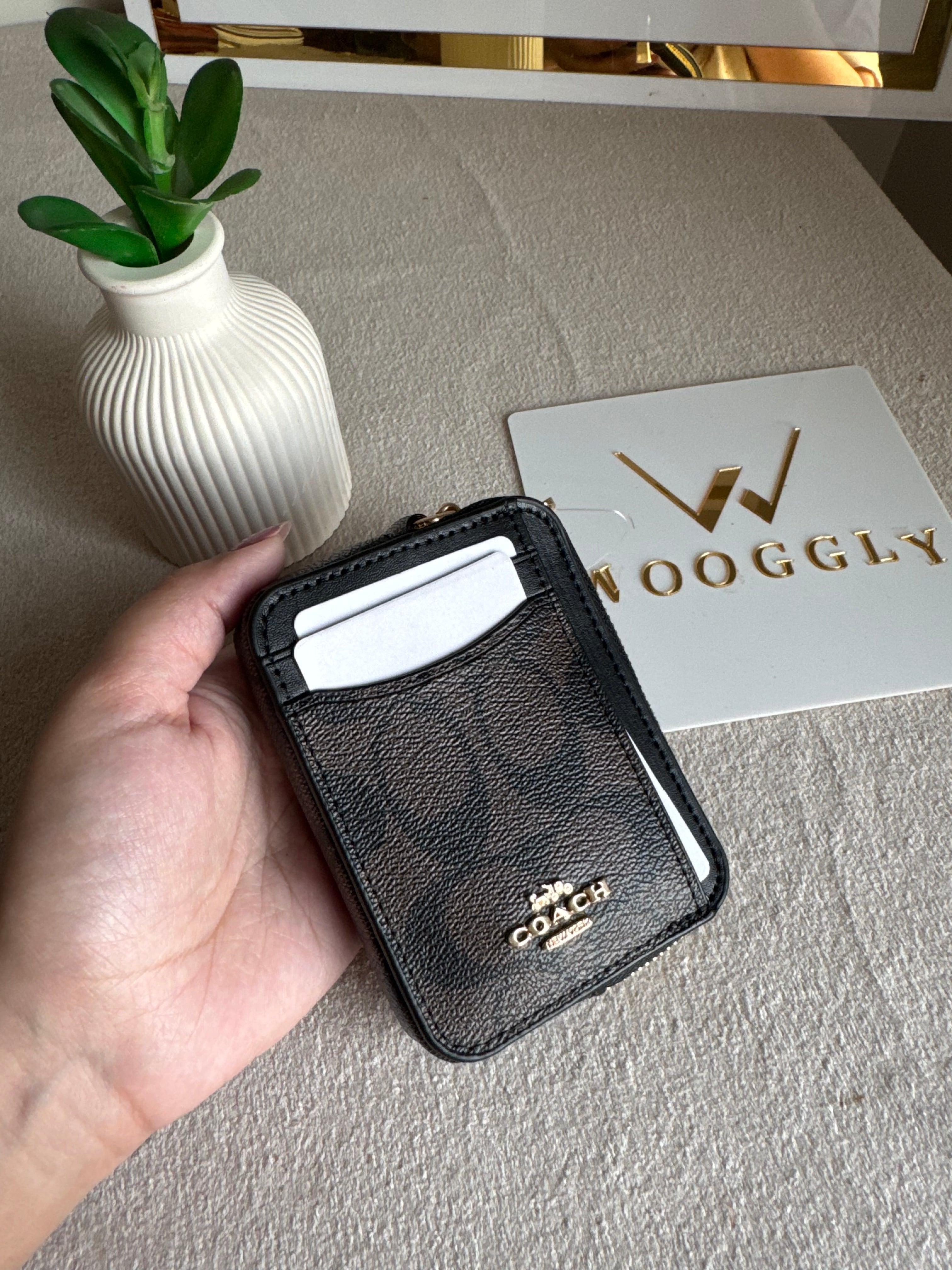 Coach Zip Card Case - Signature Brown