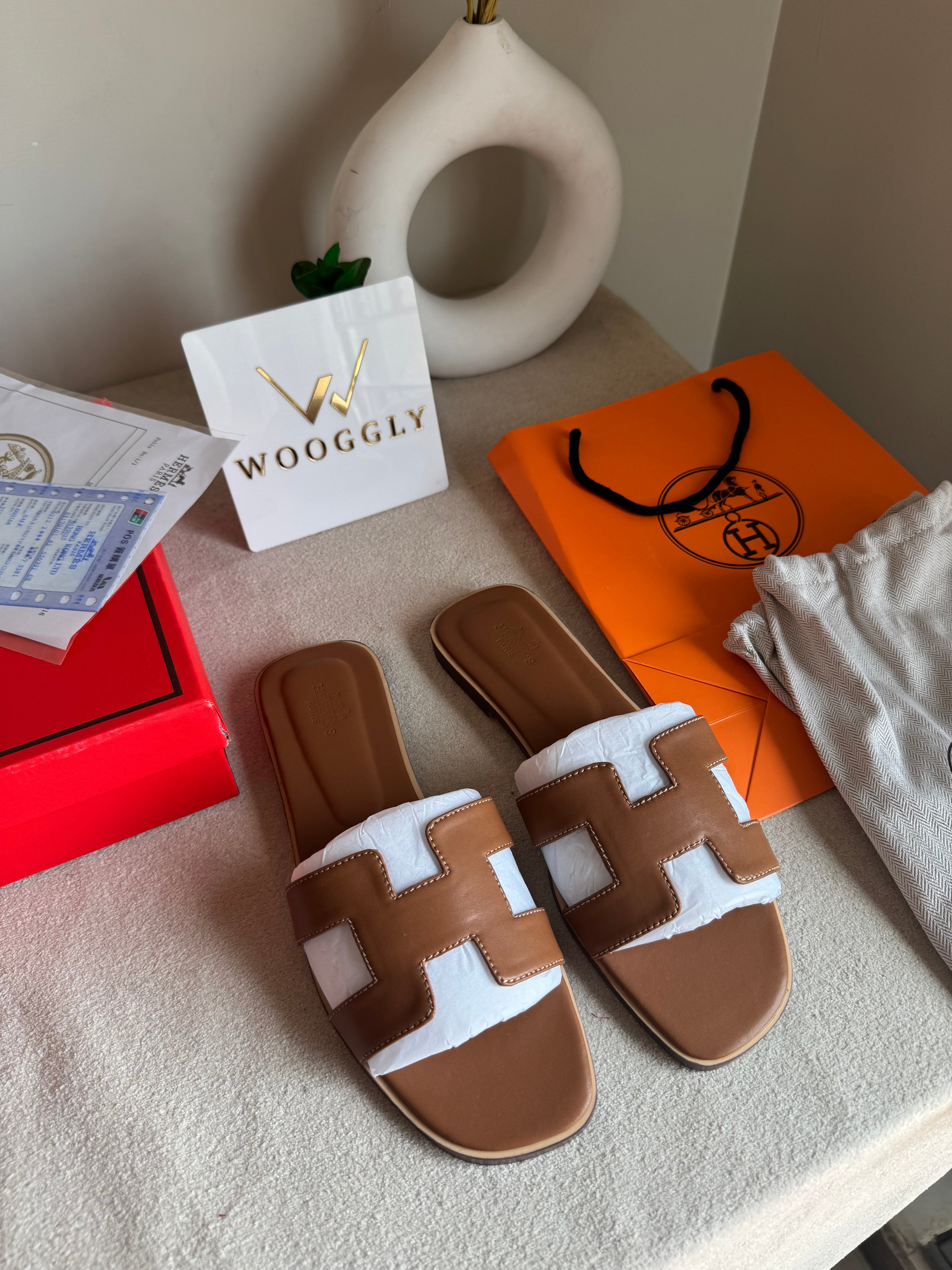 Premium Hermes Slides Brown