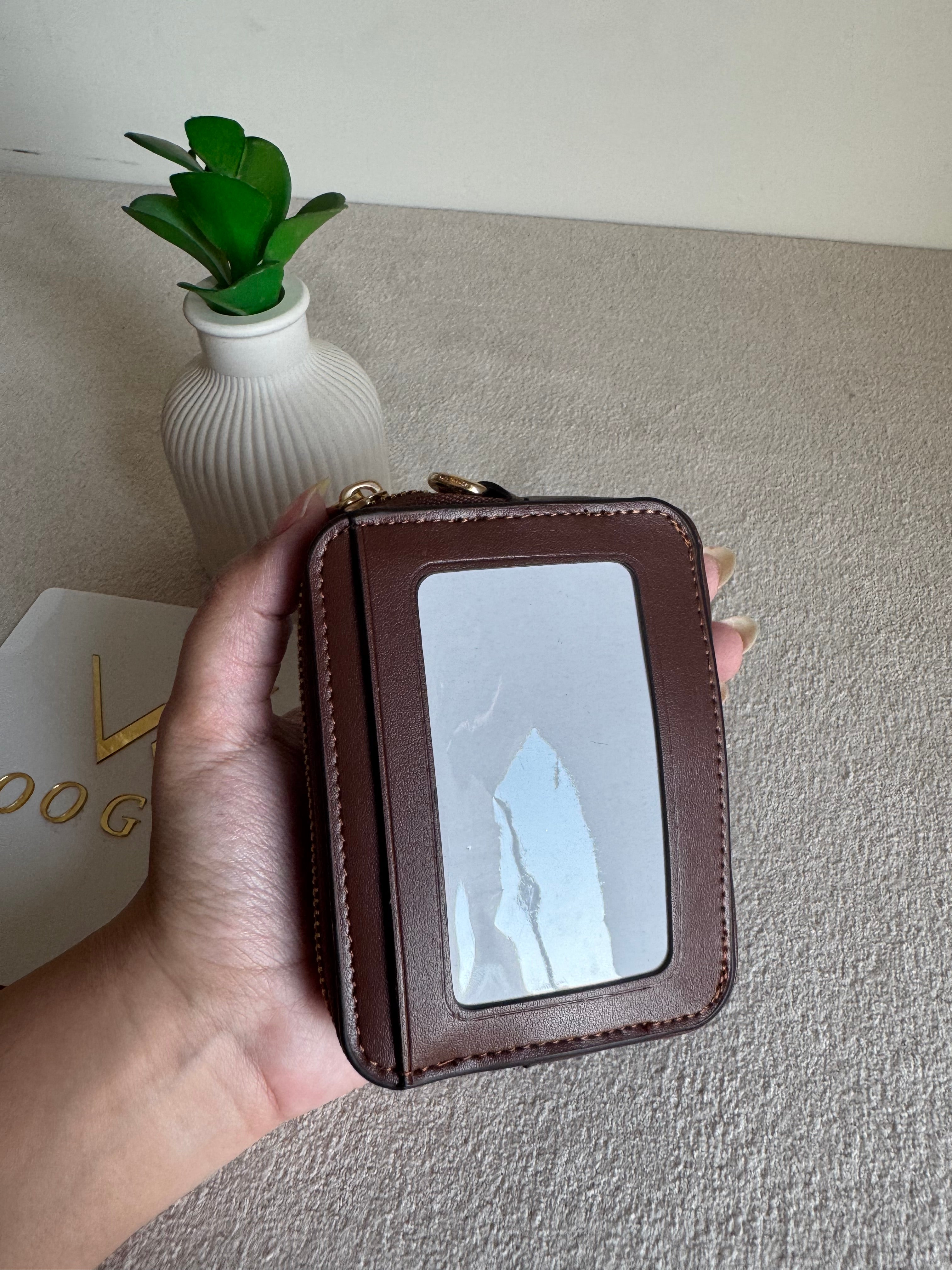 Coach Zip Card Case with Box Packing - Patterned Brown