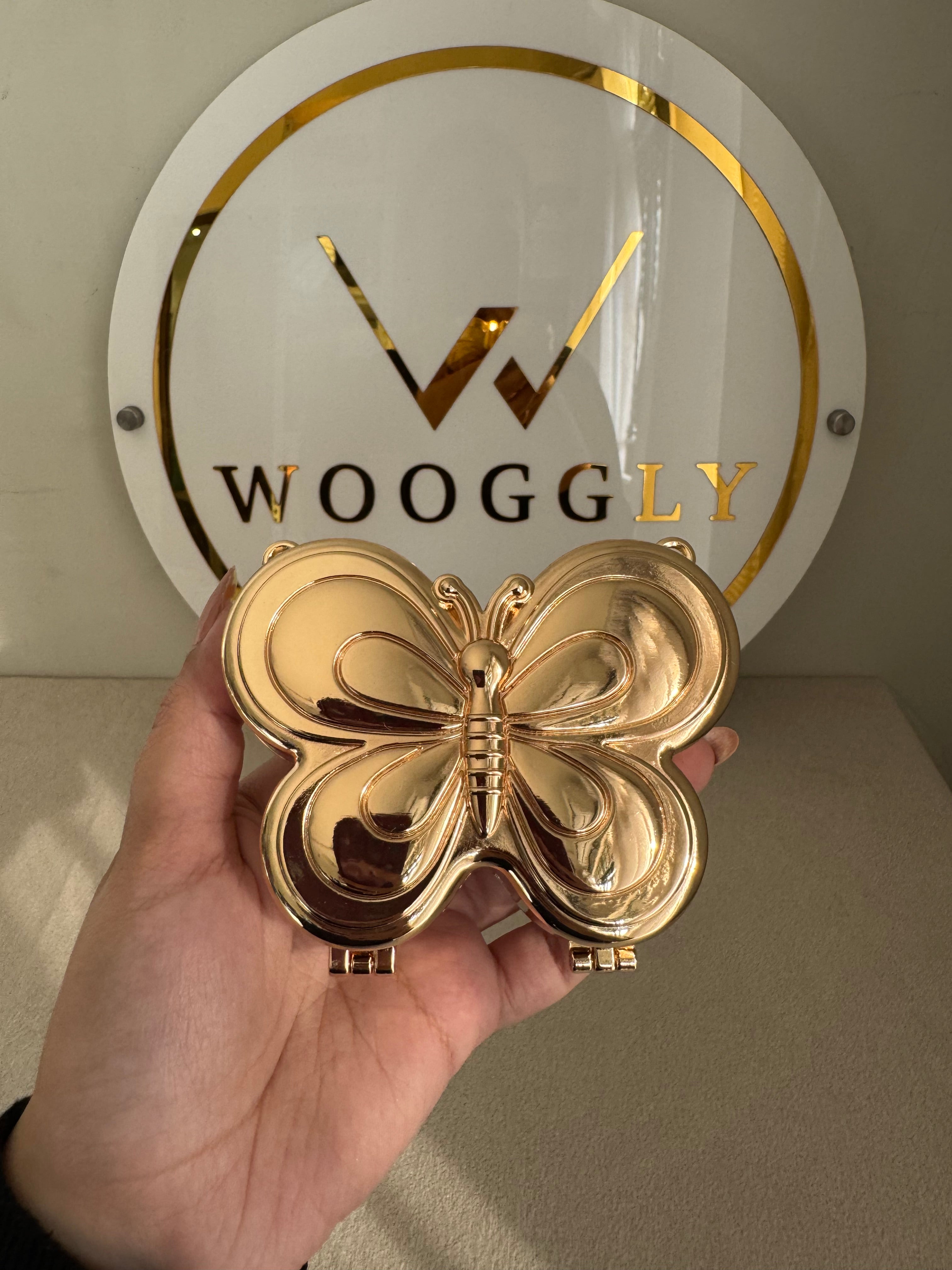 Metallic Butterfly Clutch with Chain - Mini Gold