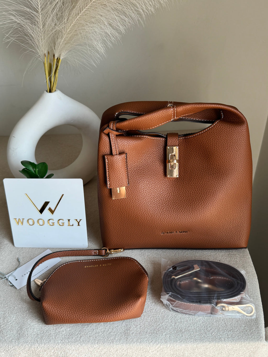 Premium C & K Bucket Bag with Small Pouch & PROPER PACKING Brown