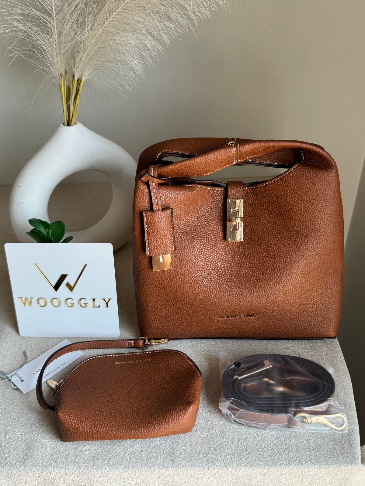 Premium C & K Bucket Bag with Small Pouch & PROPER PACKING Brown