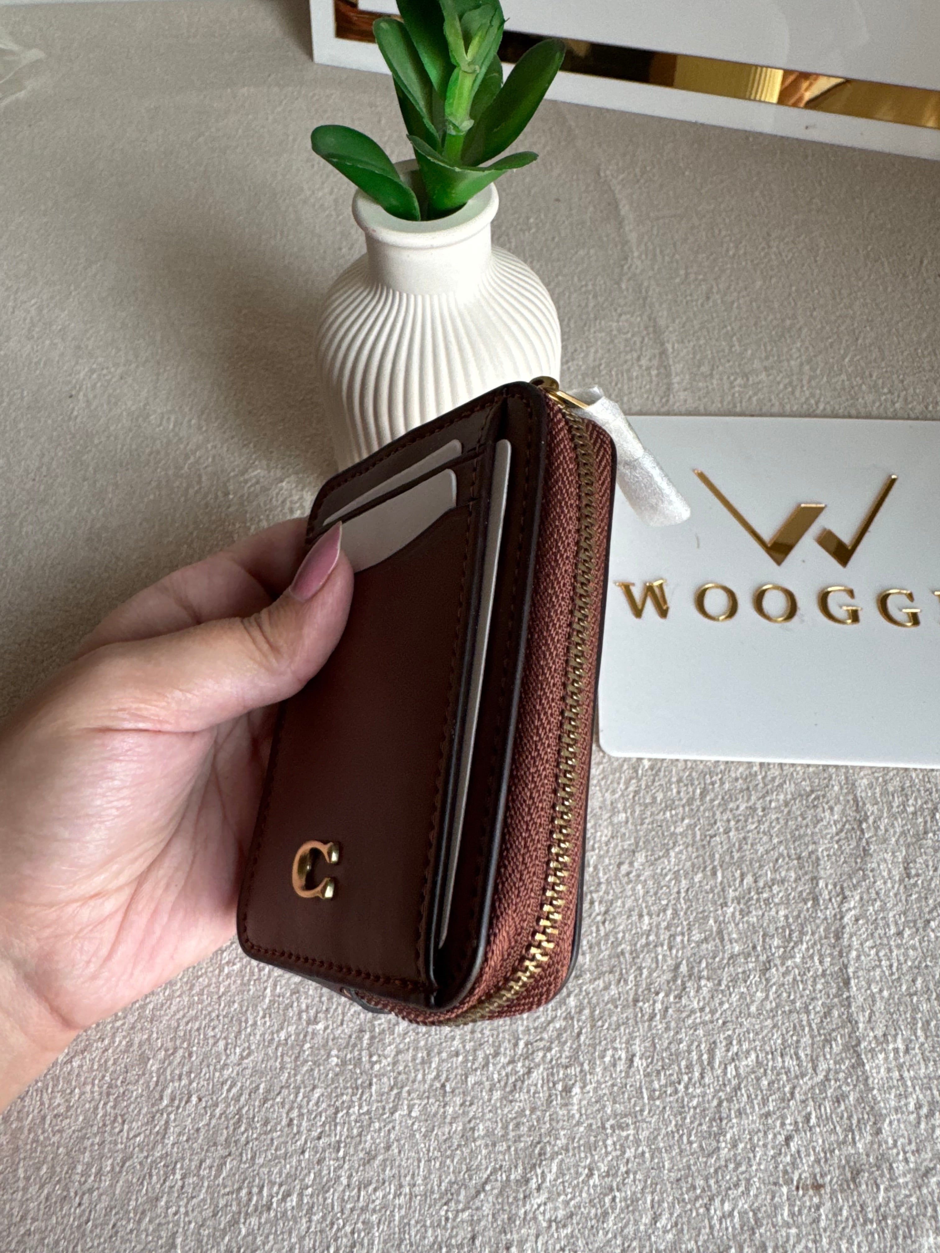 Coach Zip Card Case - Cadbury Brown