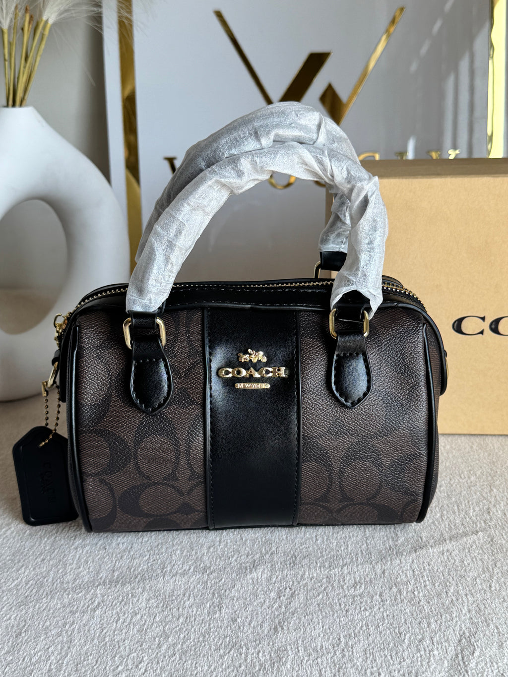 COACH Mini Duffle Bag PREMIUM with Long Strap (Signature Brown) - BOX PACKING