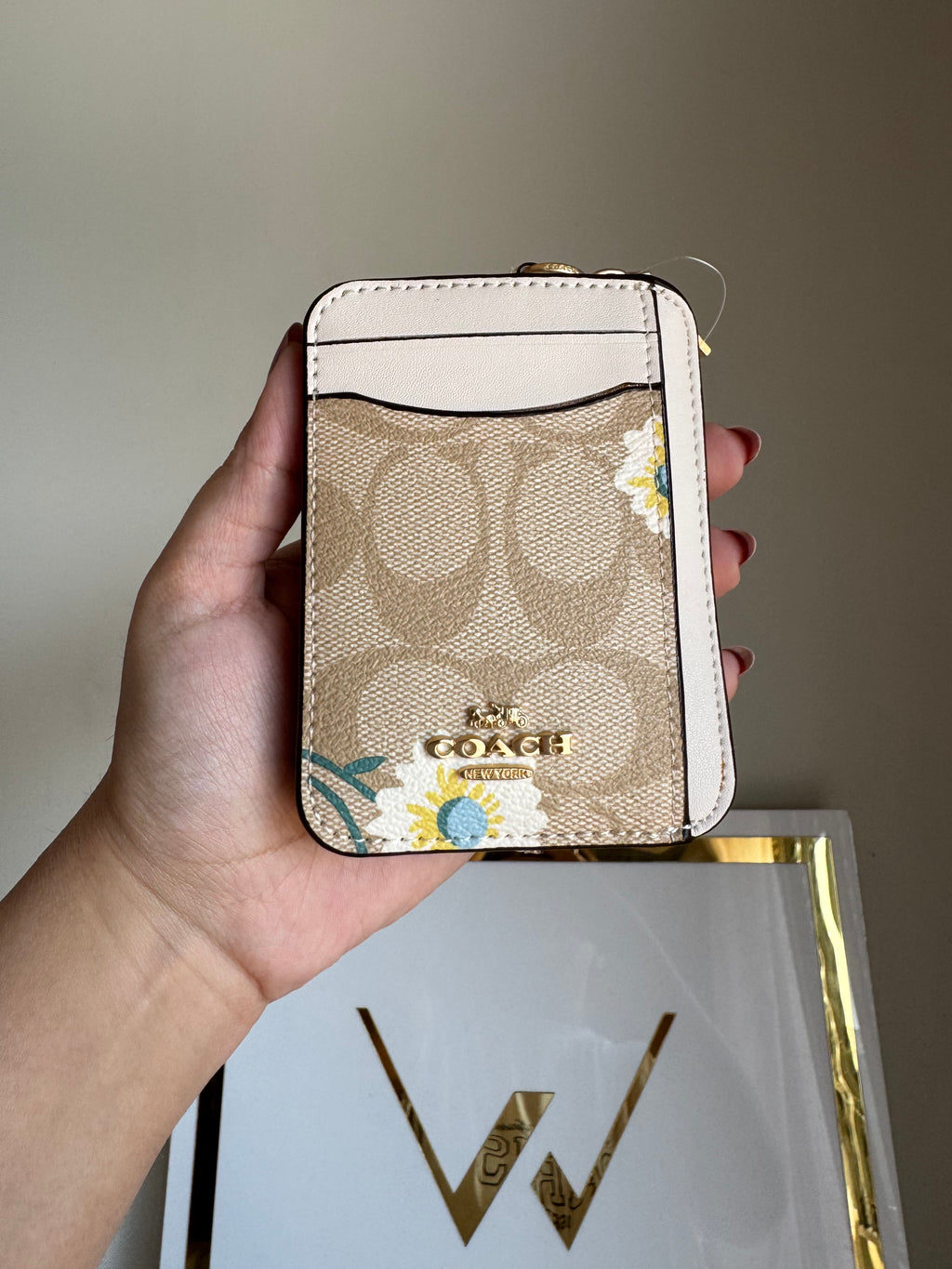 Coach Zip Card Case - Apricot White with Floral