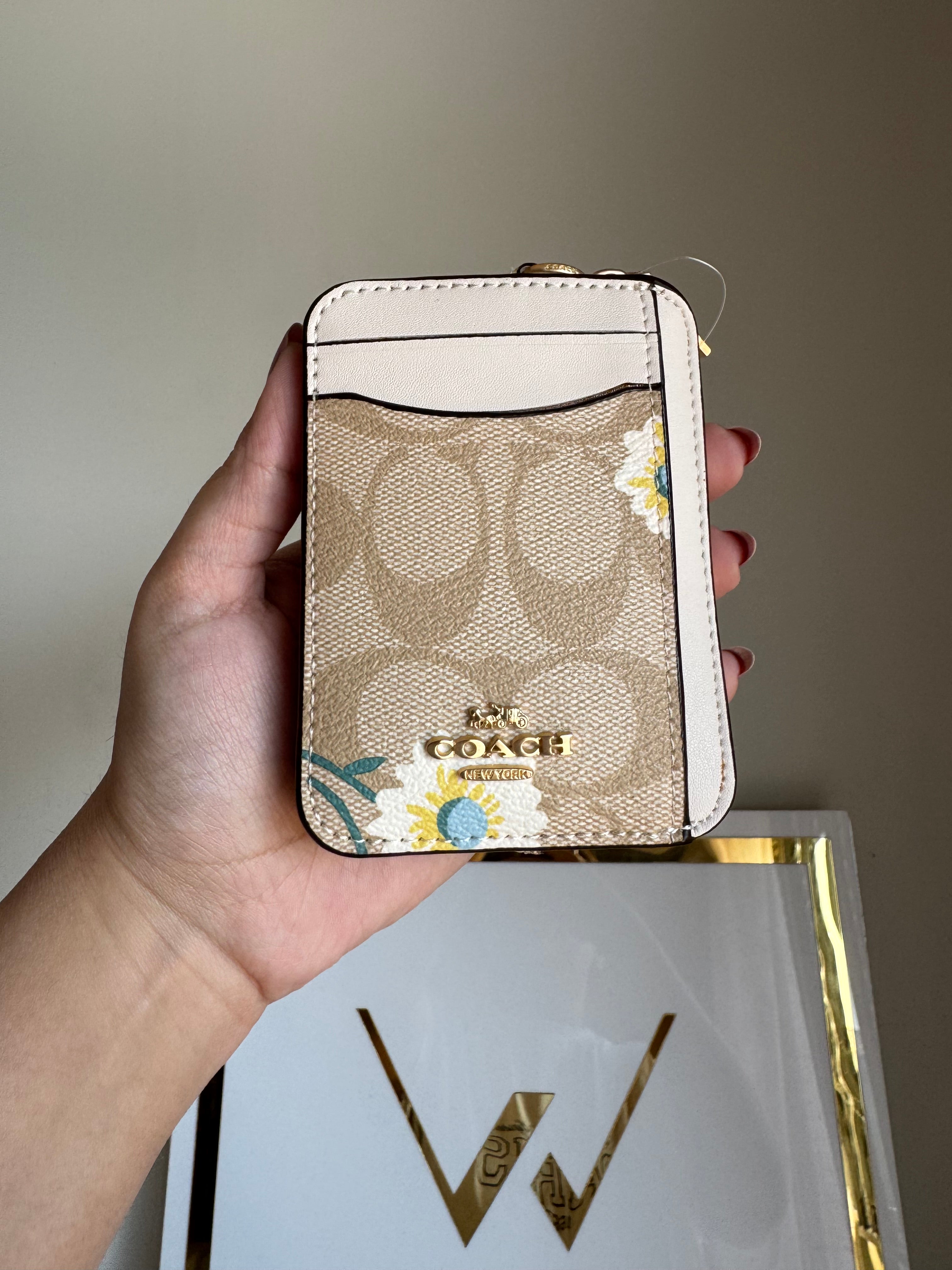Coach Zip Card Case - Apricot White with Floral