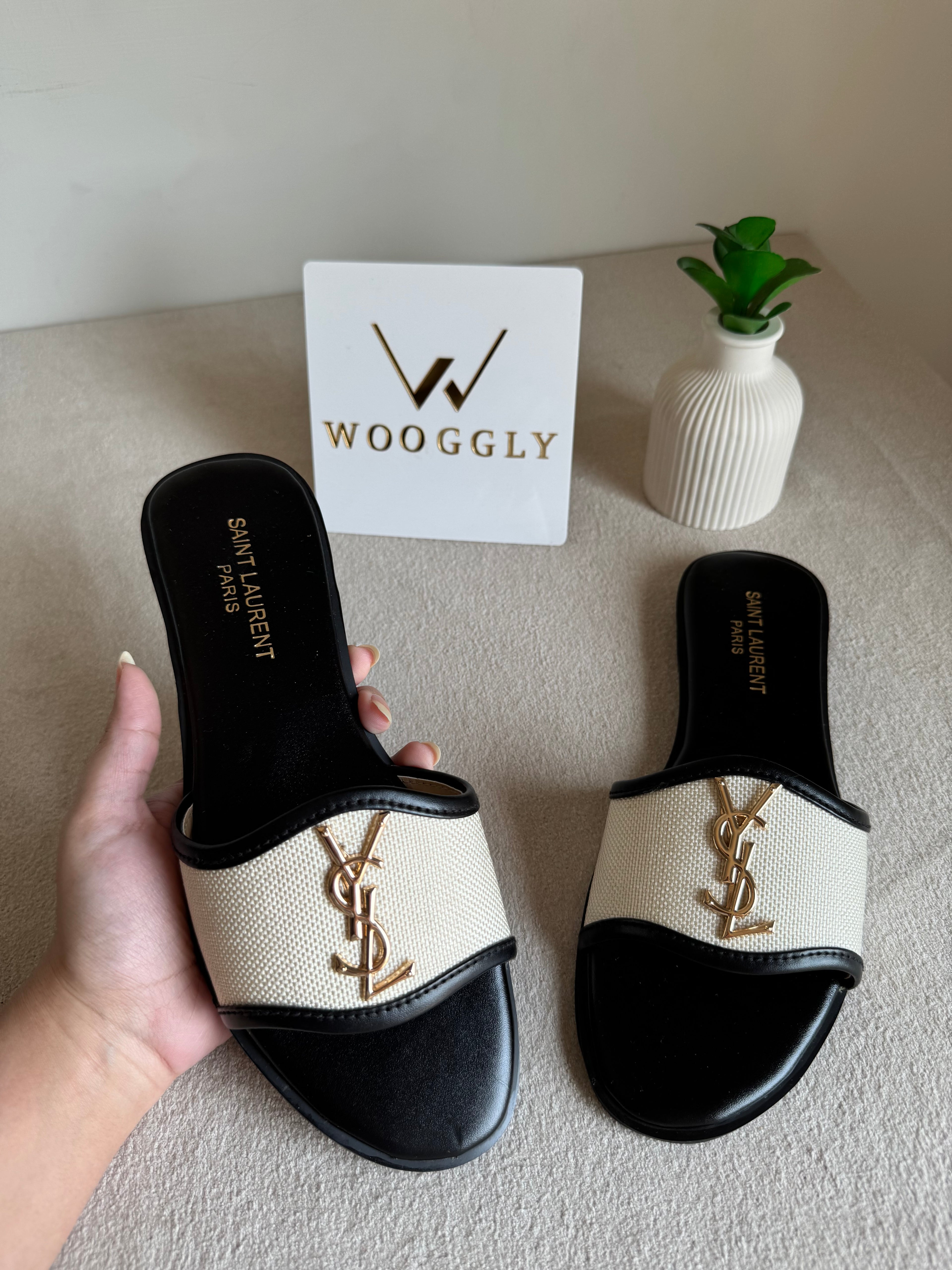 YSL Jute Slides - Black