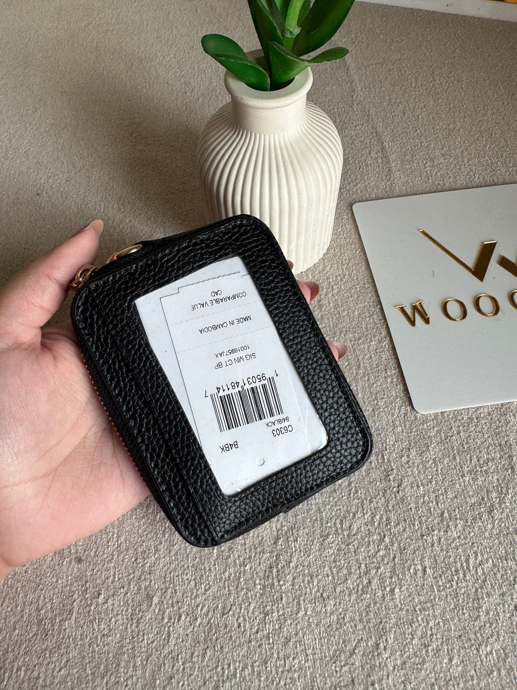 Coach Zip Card Case - Black with Gold Logo