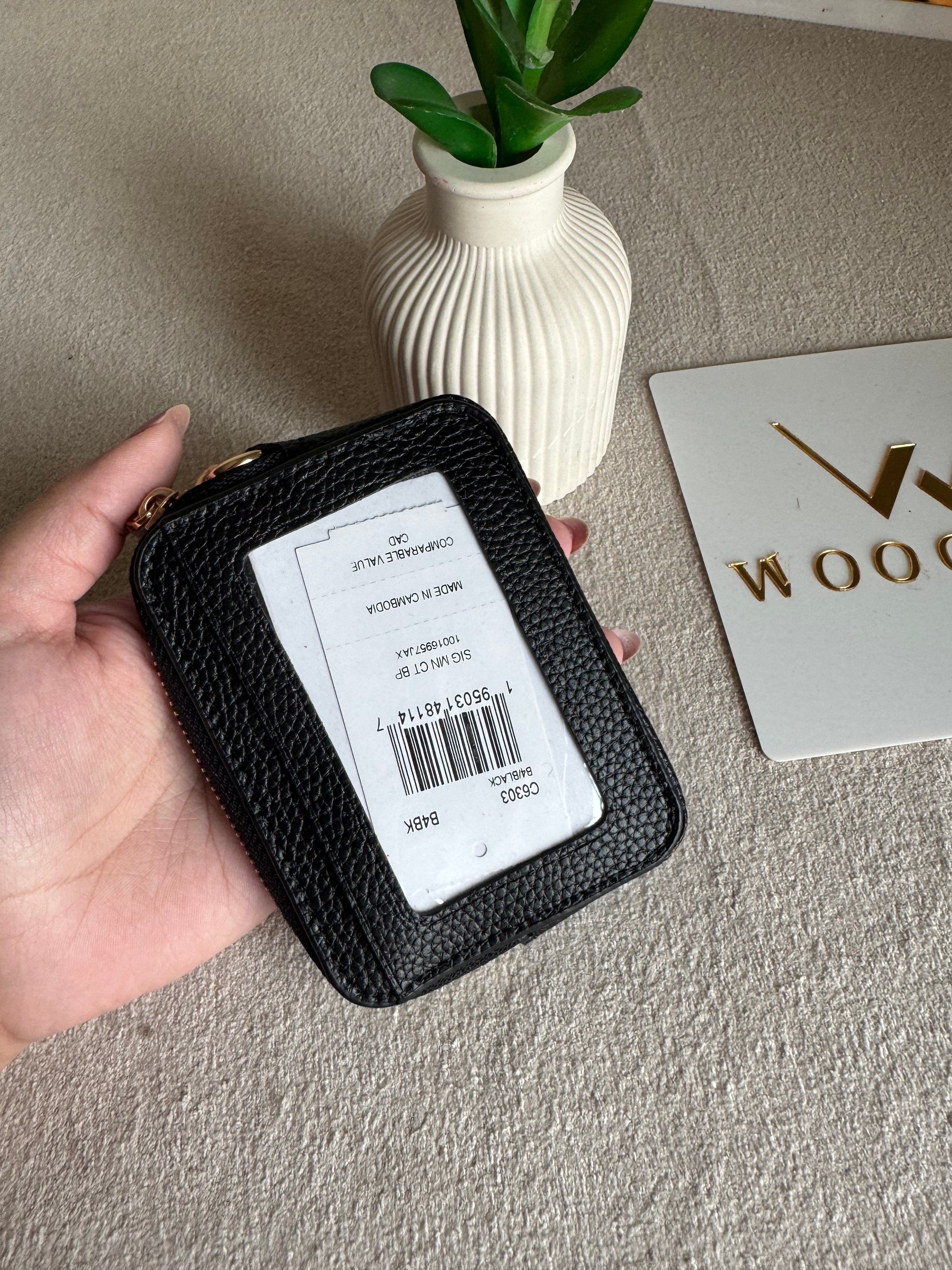 Coach Zip Card Case - Black with Gold Logo