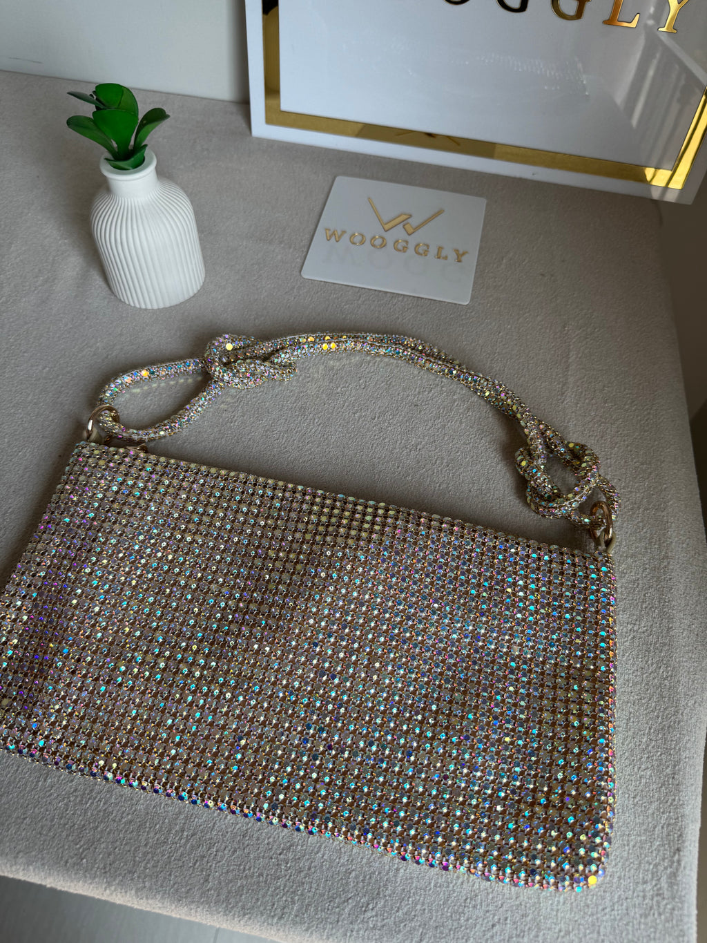 Dreamy Party Wear Rhinestone Bag - Silver with Pink