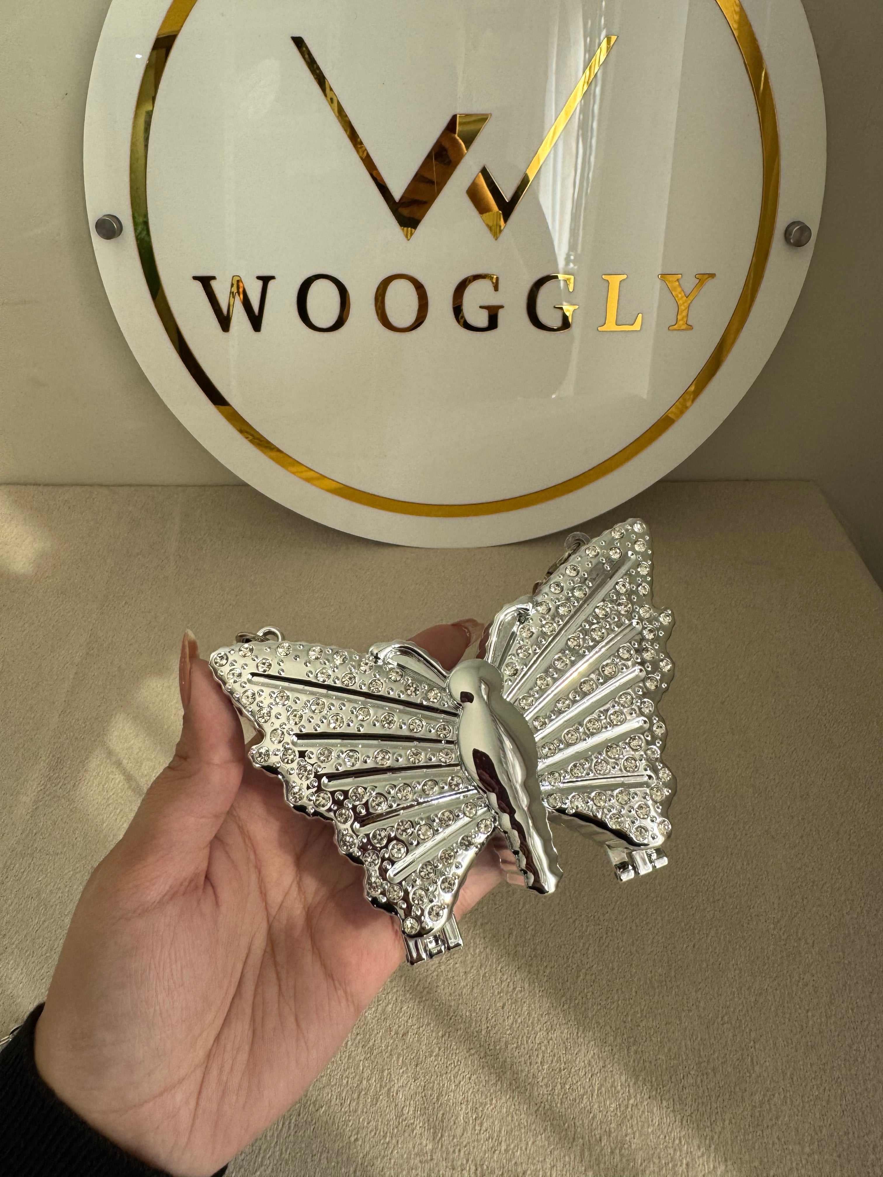 Glam Butterfly Clutch with Chain - Mini Silver