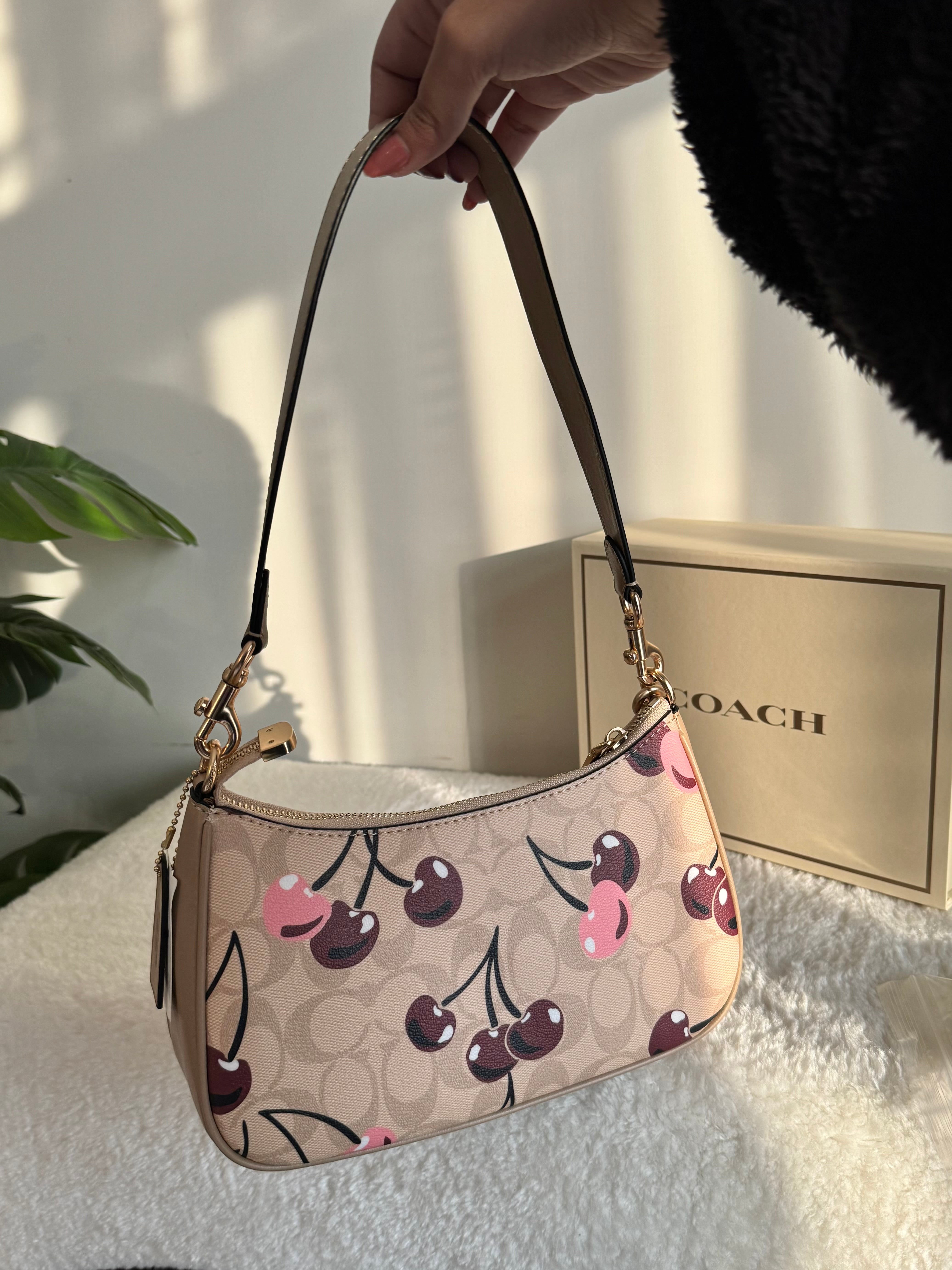 COACH TERI PREMIUM with Coach Cherry Charm (Beige Cherry) - BOX PACKING