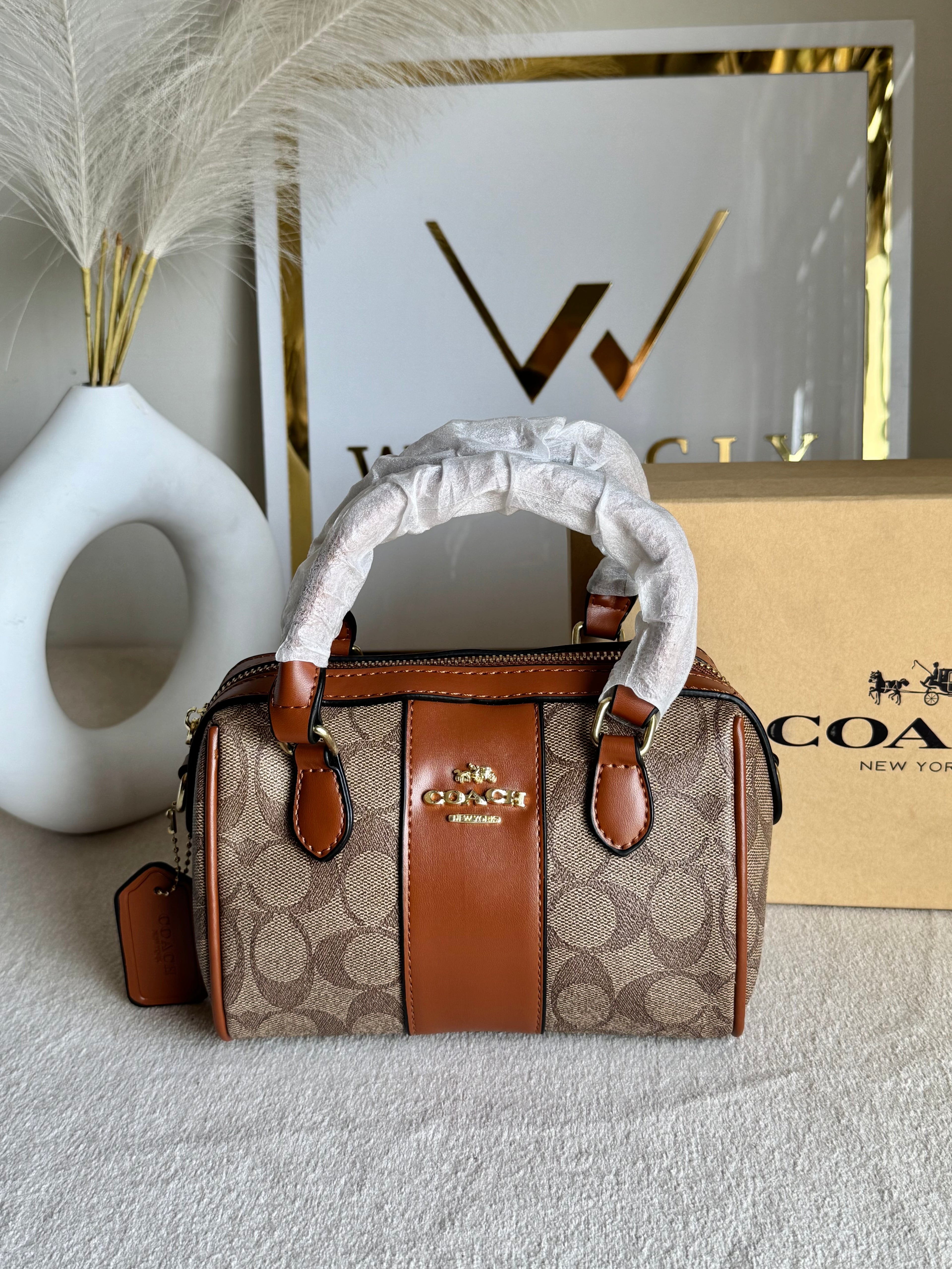 COACH Mini Duffle Bag PREMIUM with Long Strap (Apricot Brown) - BOX PACKING