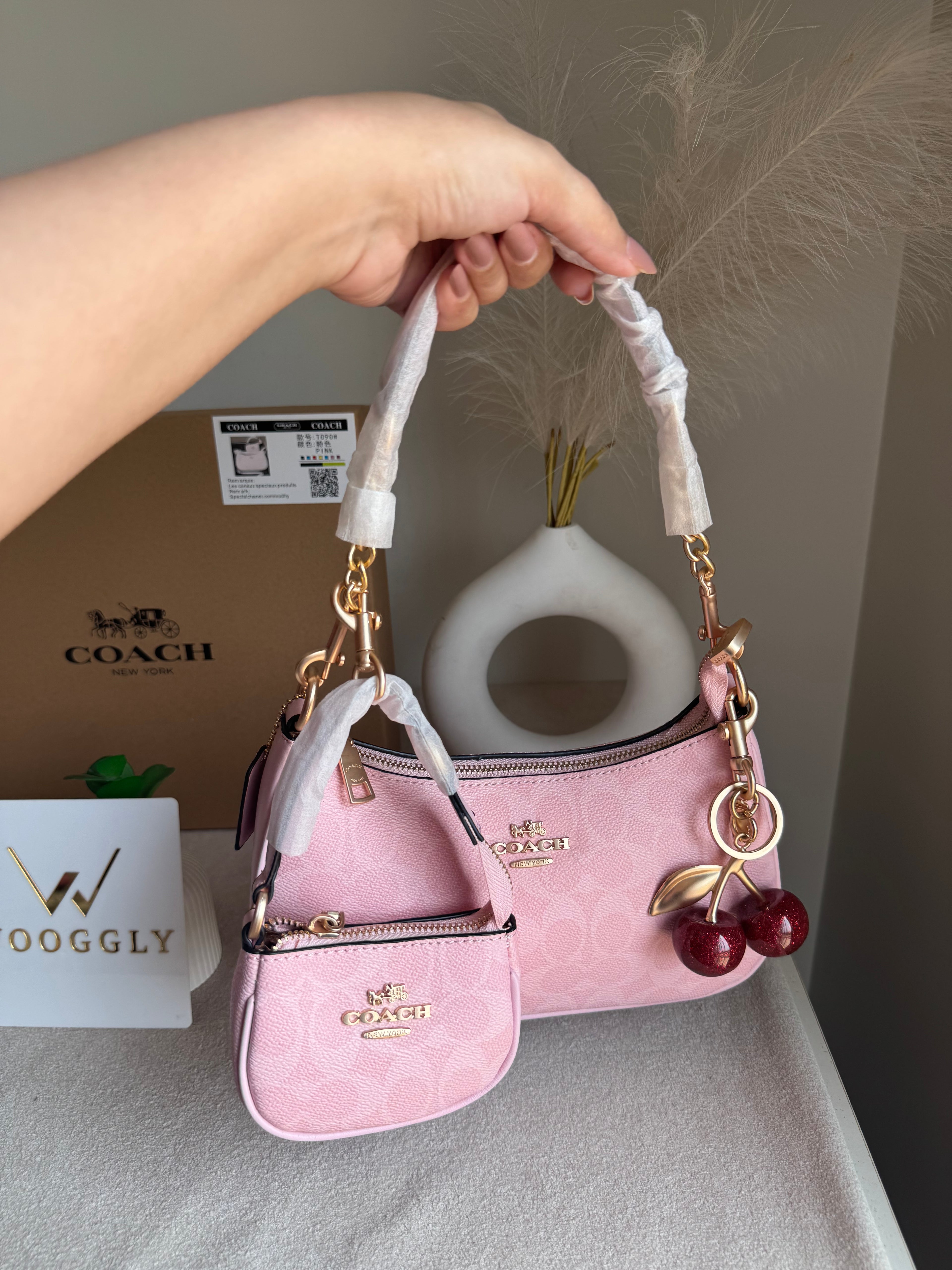 COACH Teri Gift Box with Baby Teri Charm & Coach Cherry Charm - Pink