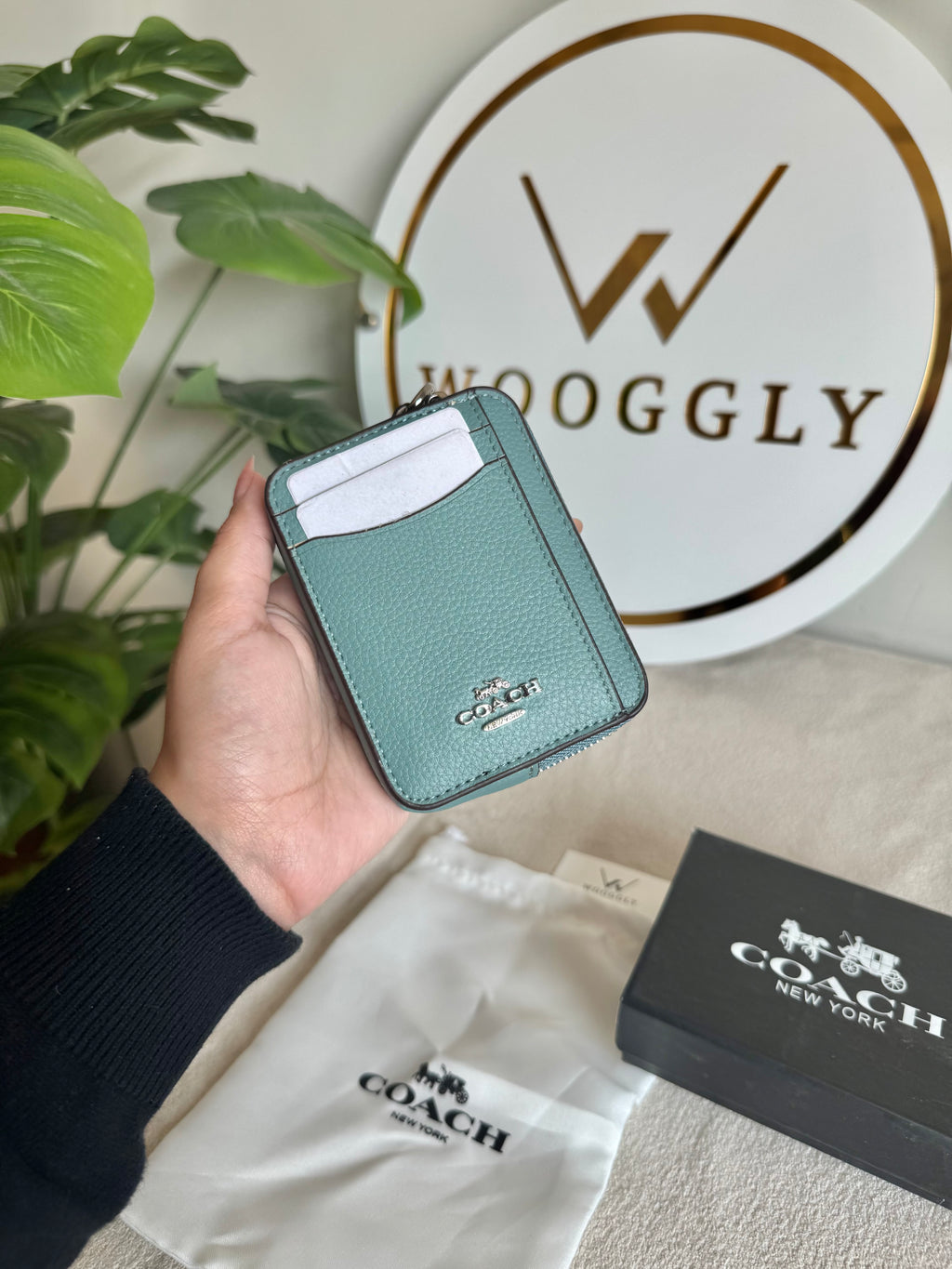 Coach Zip Card Case with Box Packing - Solid Turquoise