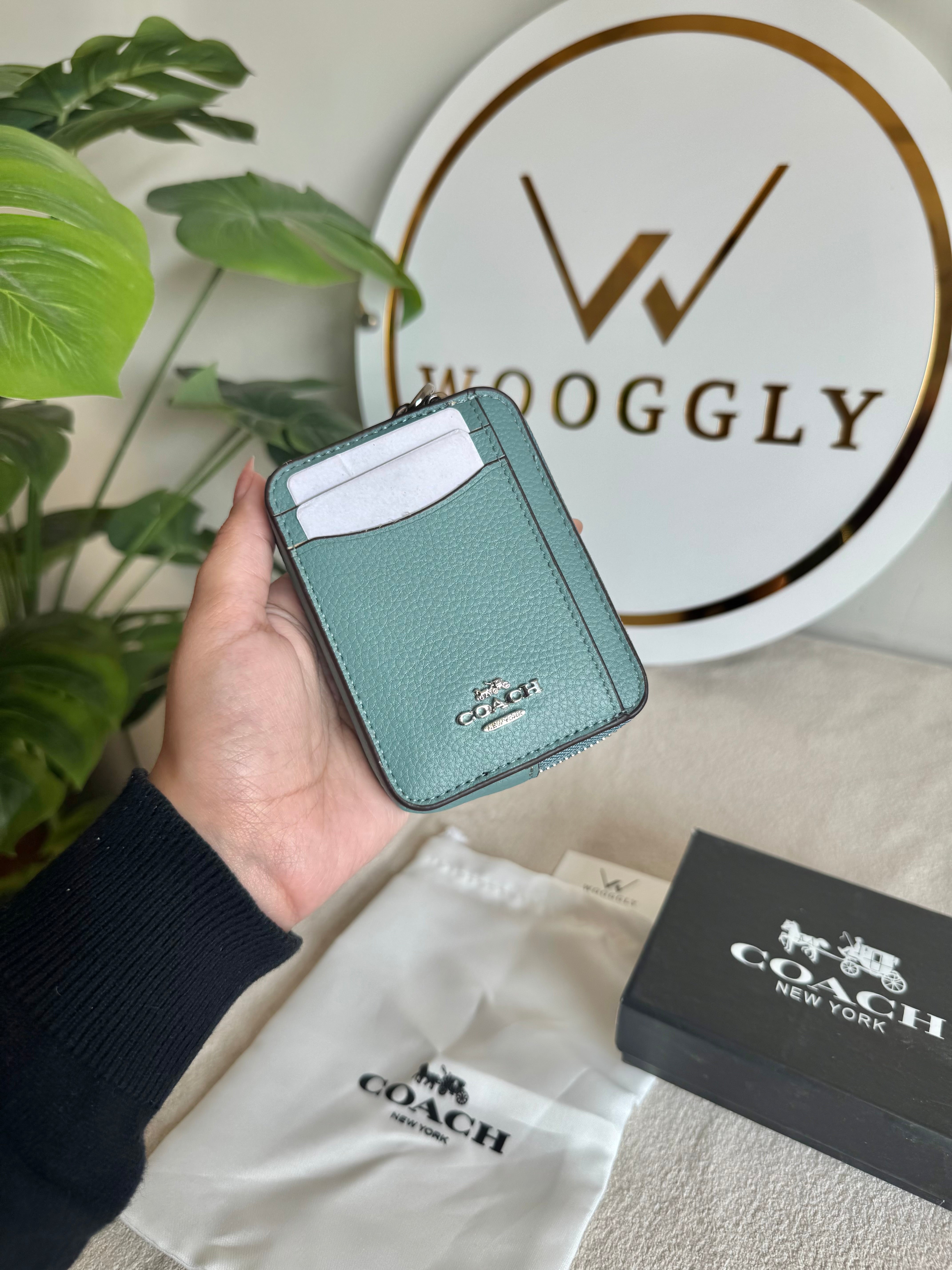Coach Zip Card Case with Box Packing - Solid Turquoise