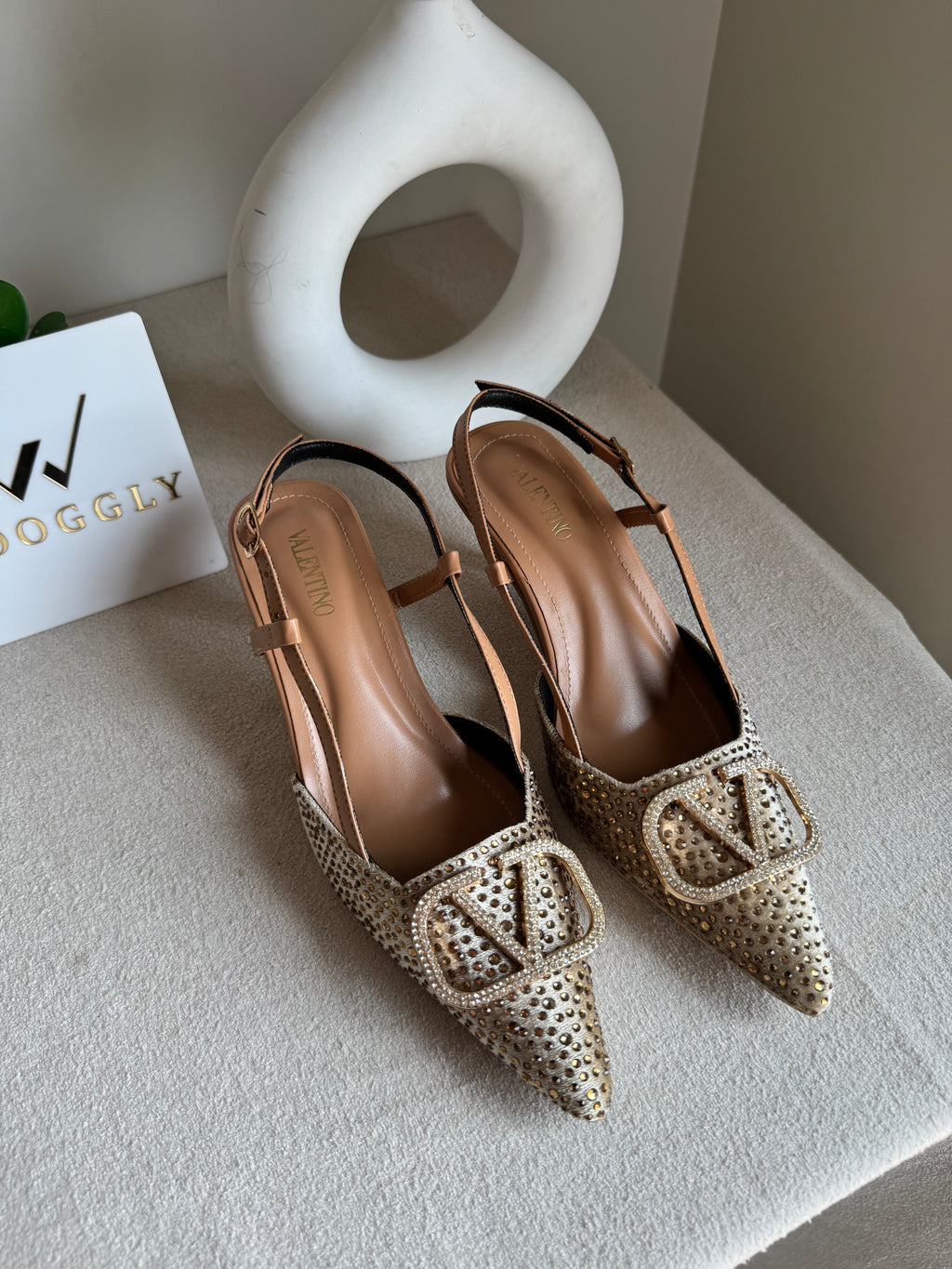 Essential Valentino Champagne Diamontee Heels