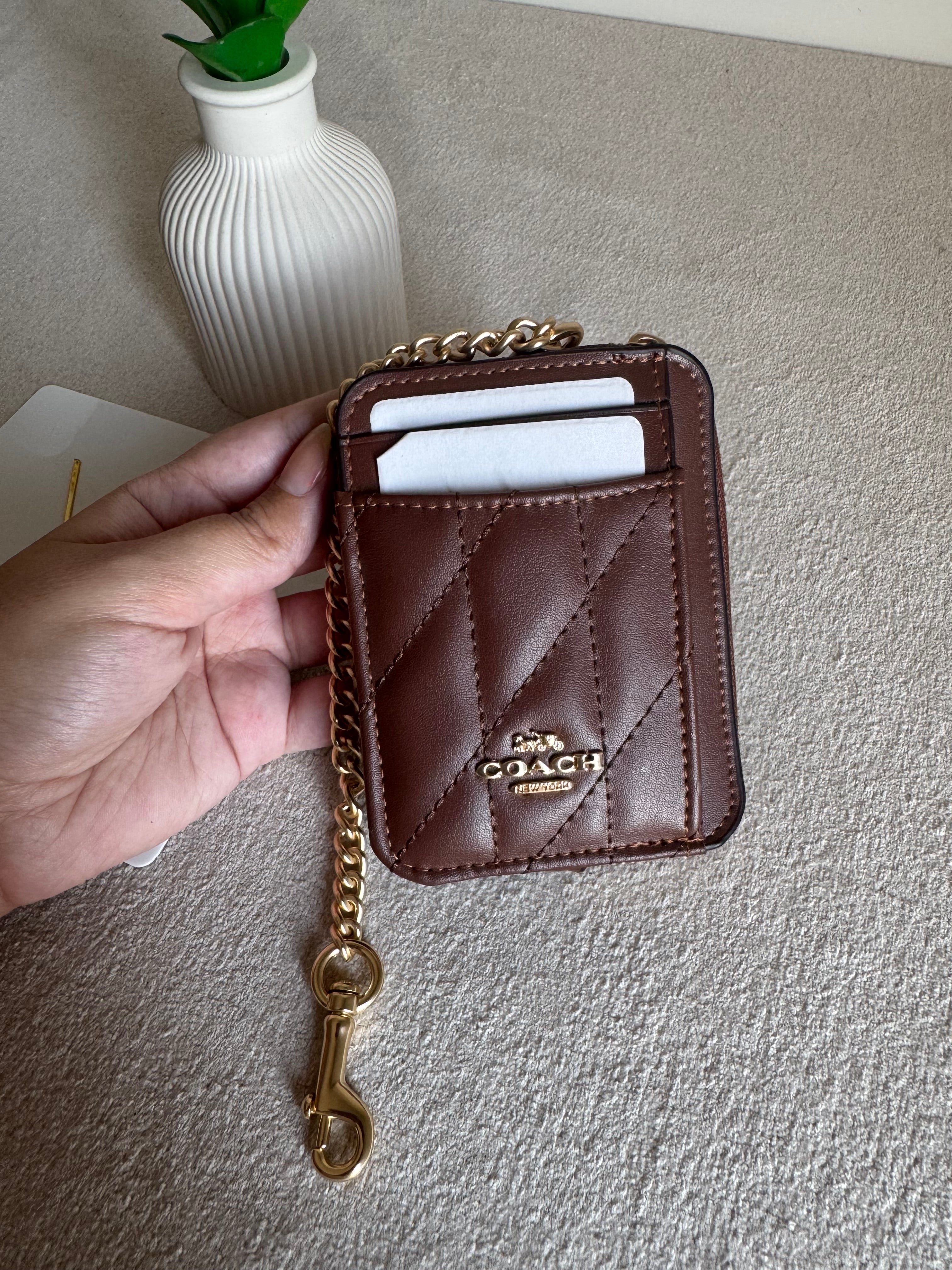 Coach Zip Card Case with Box Packing - Patterned Brown