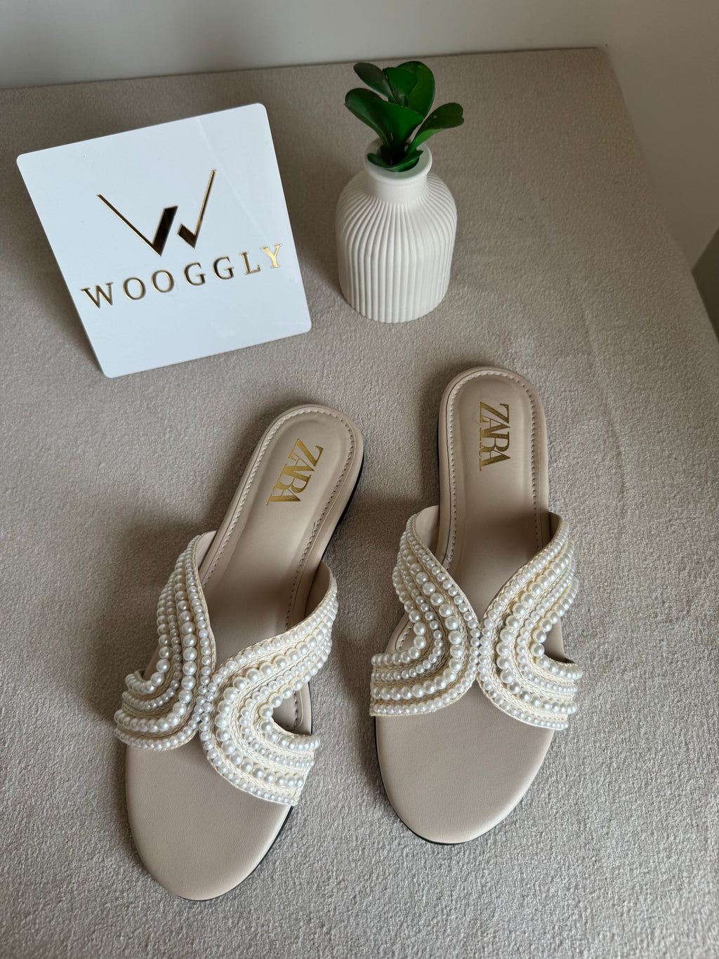 Zara Pearl Slides - Cream