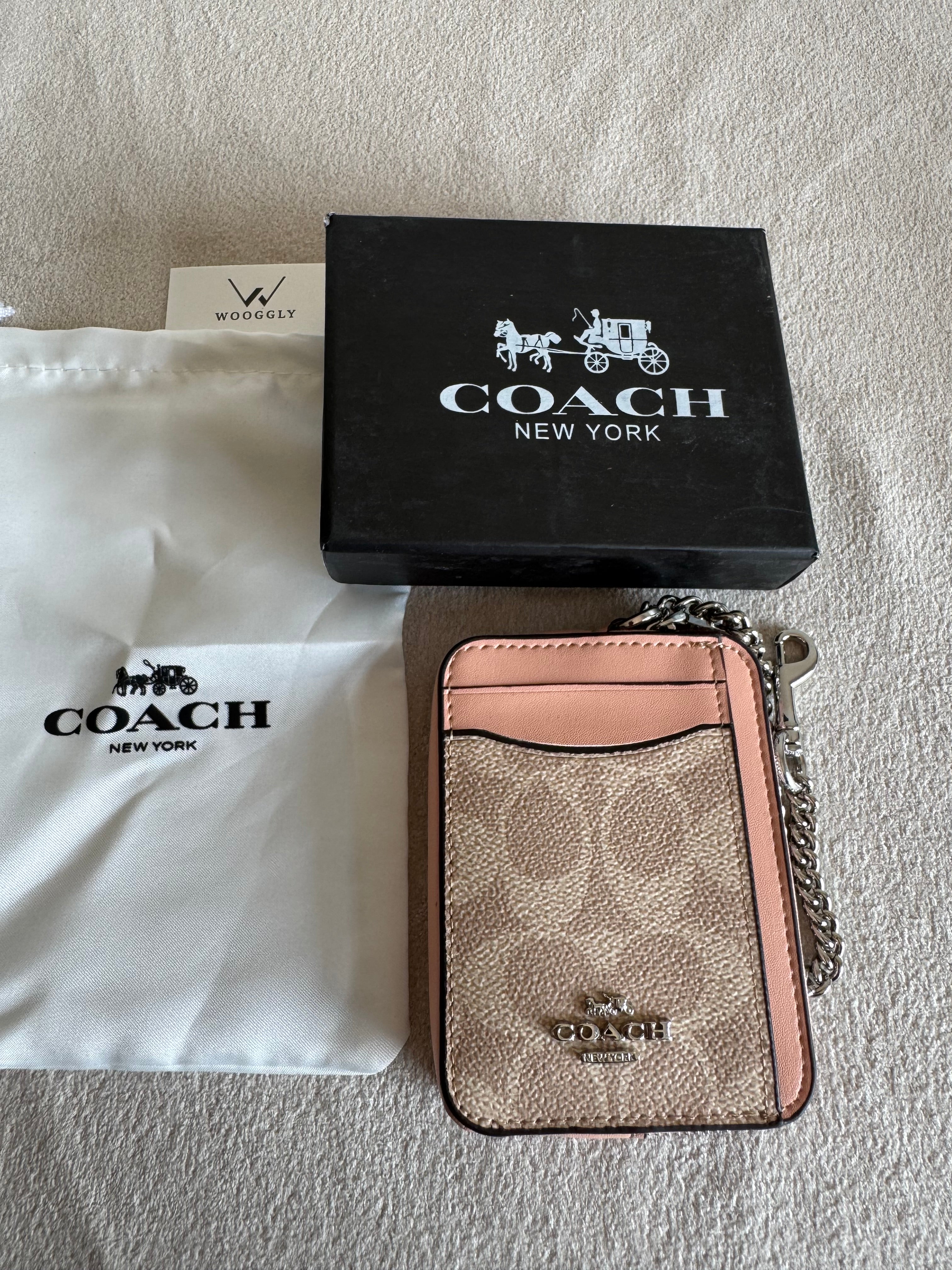 Coach Zip Card Case with Box Packing - Apricot Brown with Peach