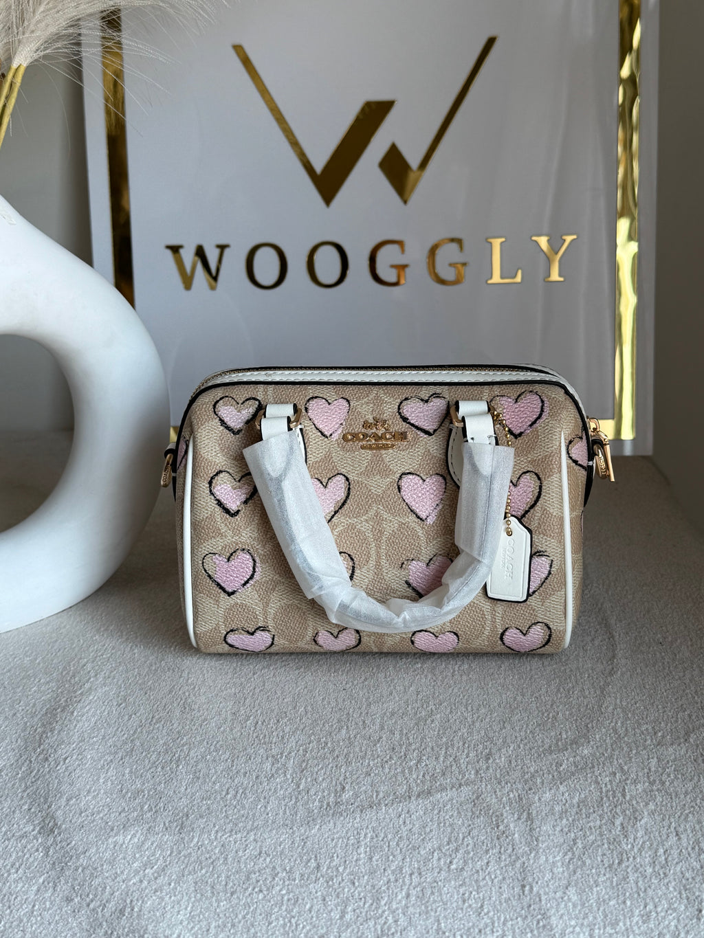 COACH Mini Duffle Bag PREMIUM with Long Strap (Baby Pink Hearts) - BOX PACKING