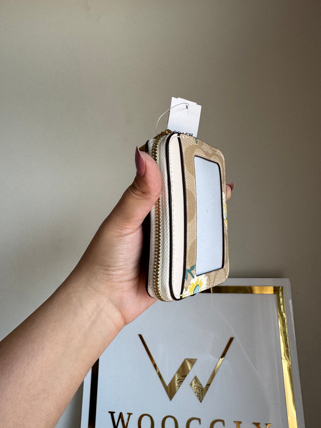 Coach Zip Card Case - Apricot White with Floral
