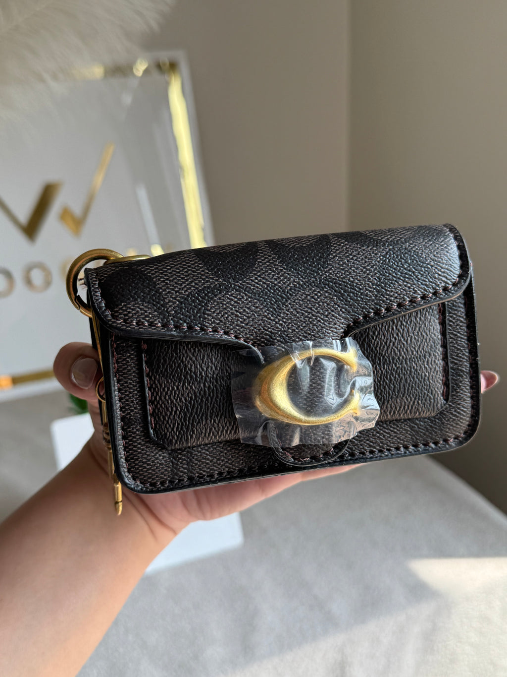 Coach Tabby Mini Bag Charm Signature Coffee