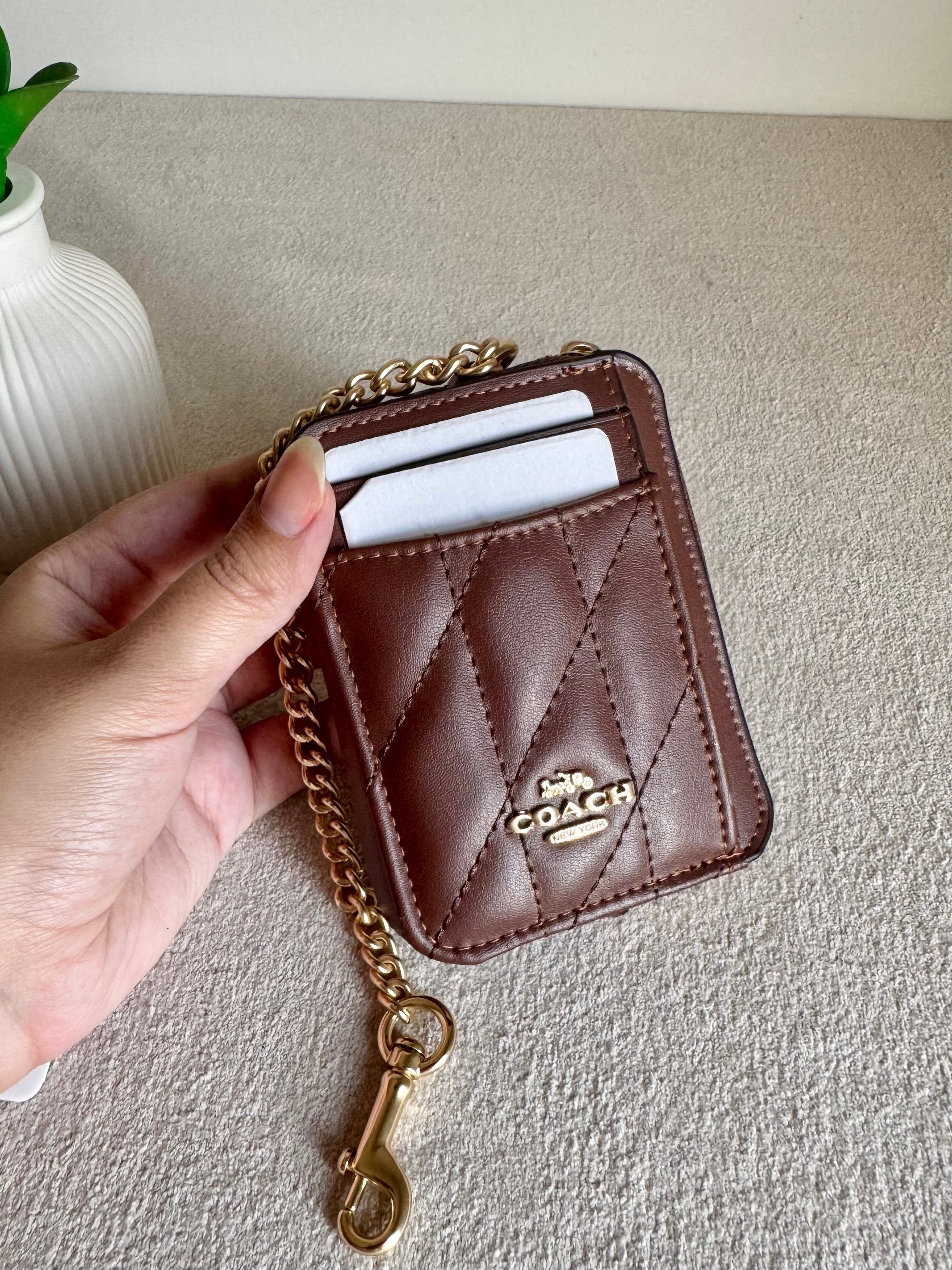 Coach Zip Card Case with Box Packing - Patterned Brown