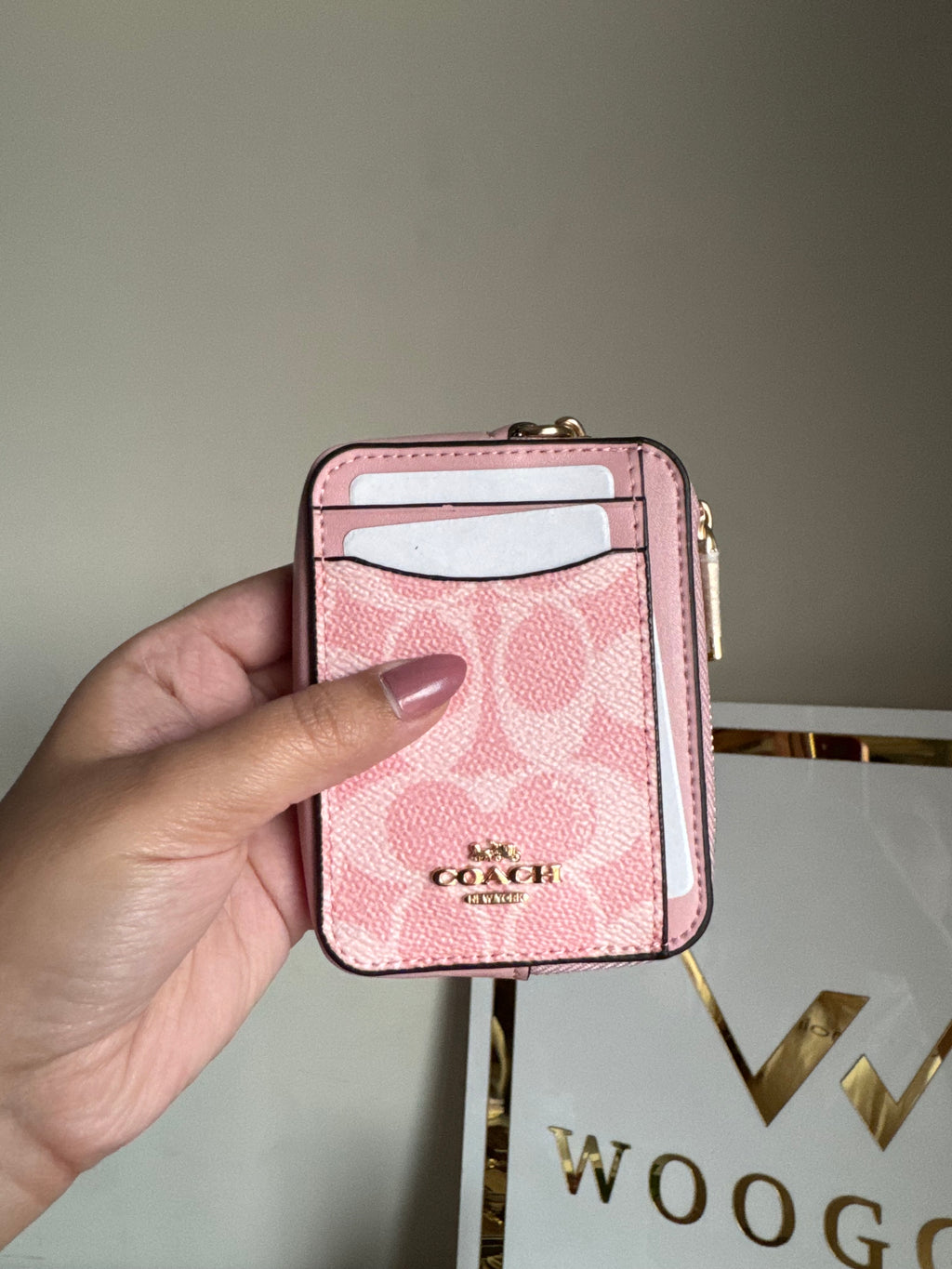 Coach Zip Card Case - Baby Pink