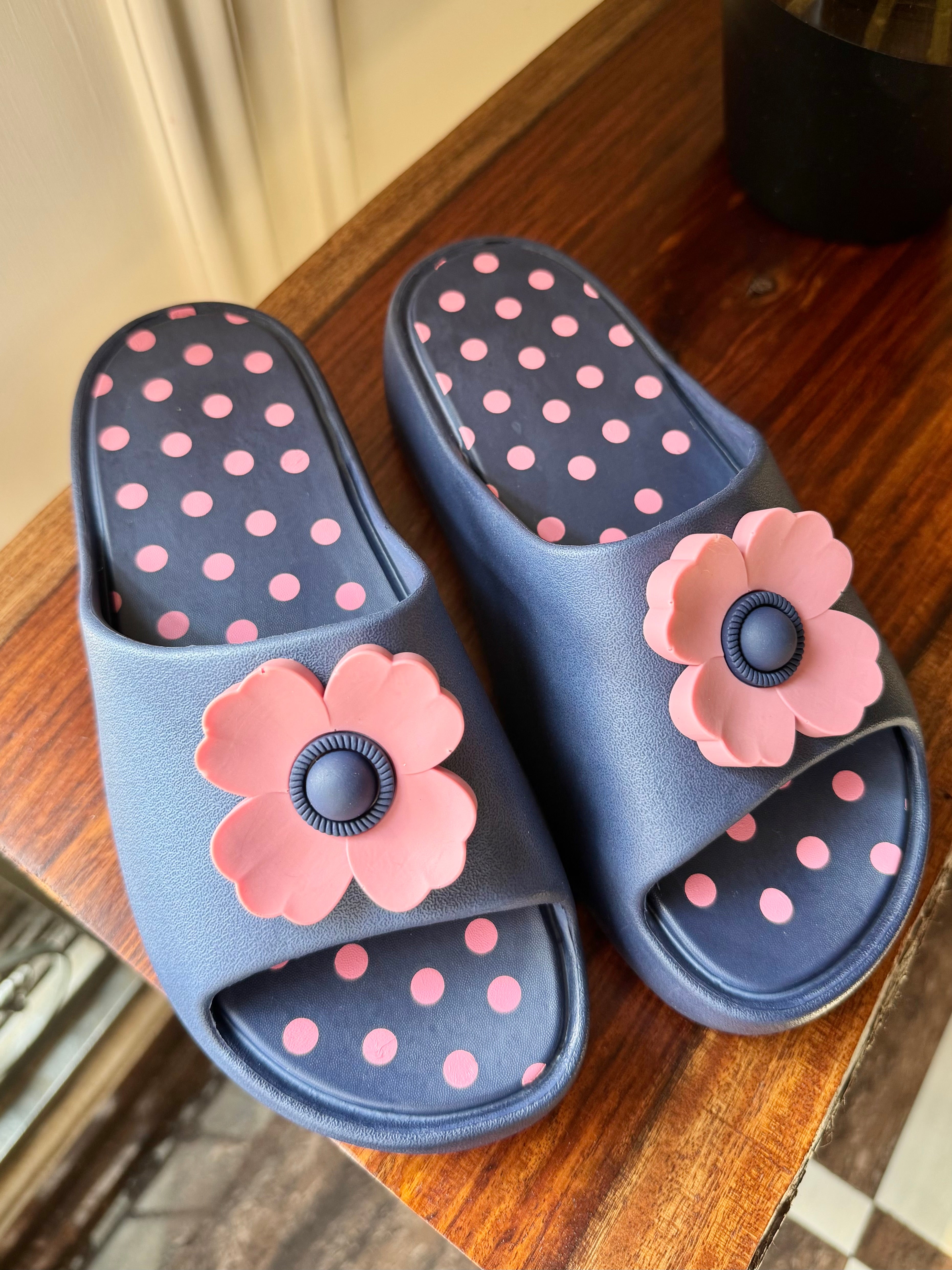 Soft Floral Slides - Blue & Pink