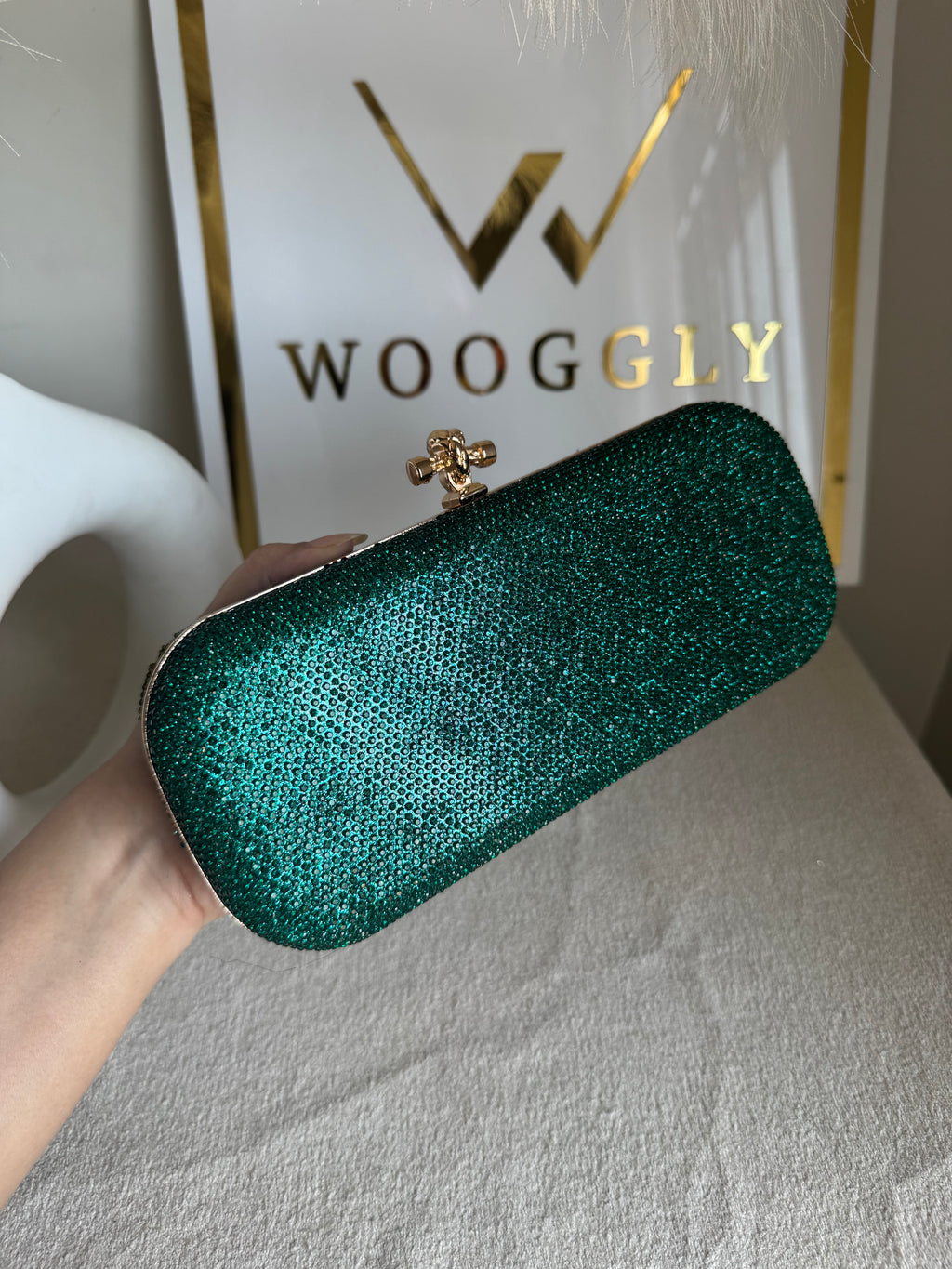 Bottega Shimmer Clutch - Green with Chain