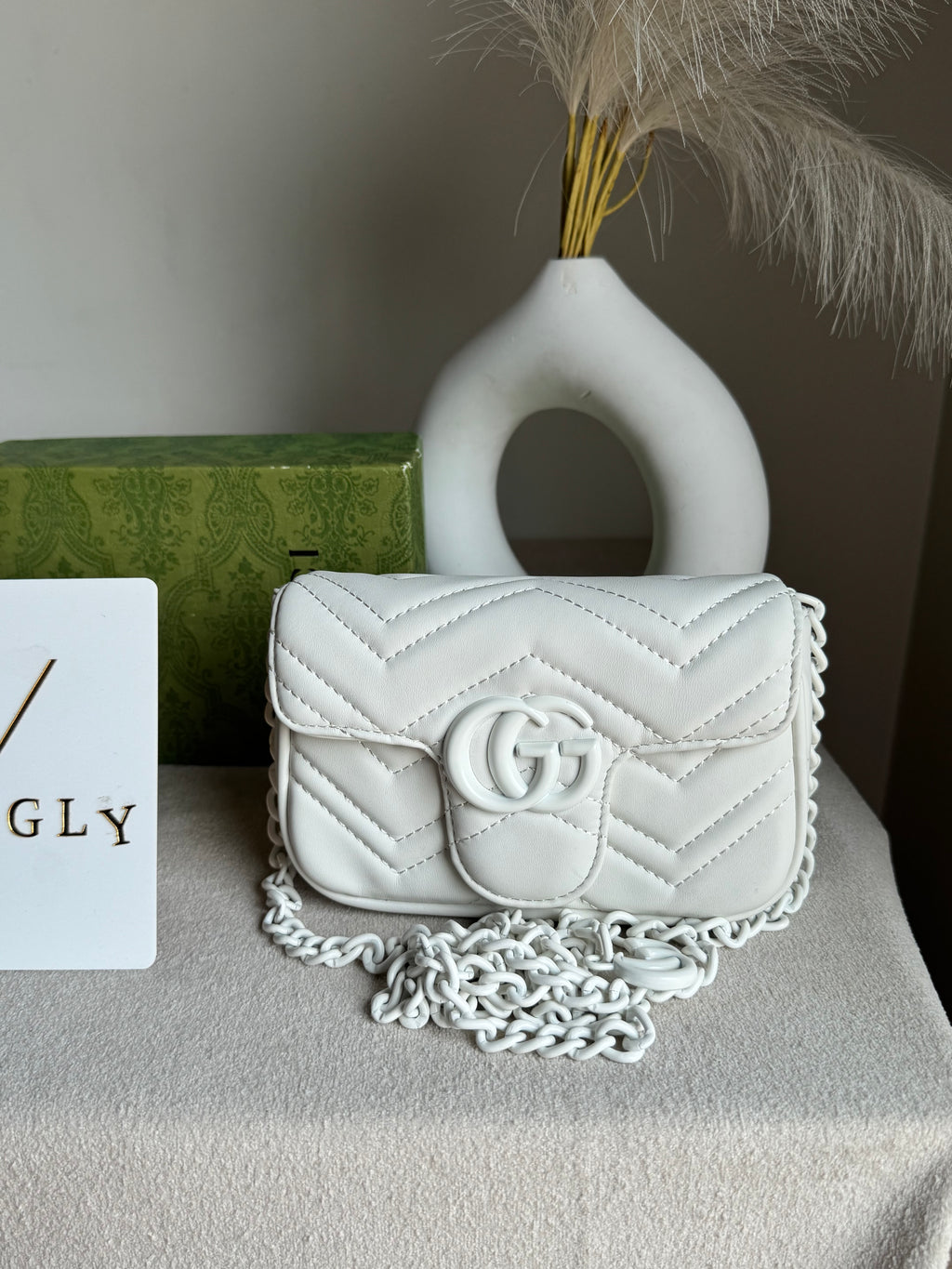 Gucci Signature Bag SMALL - White on White with Box Packing