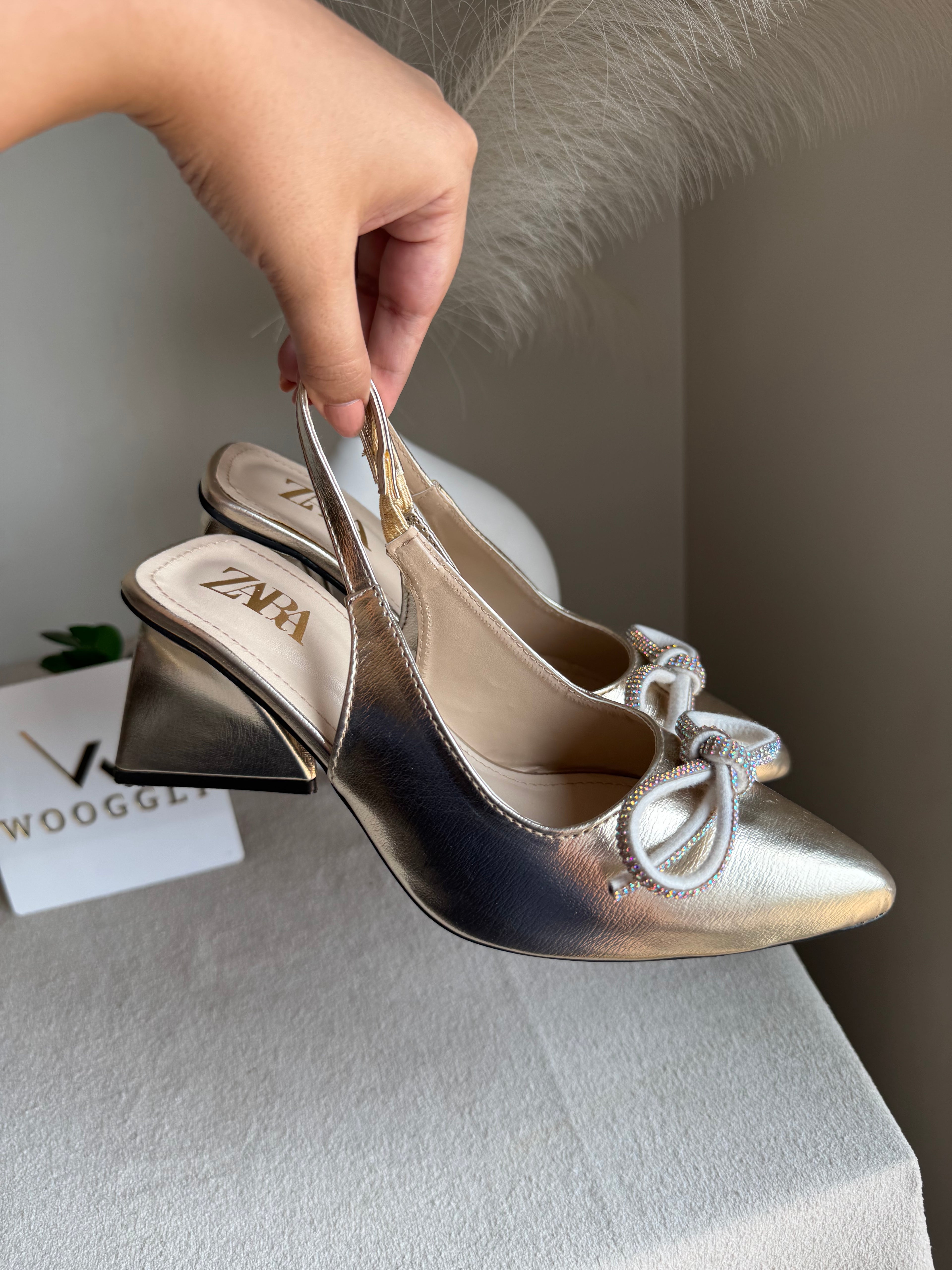 Zara Statement Bow Heels - Champagne