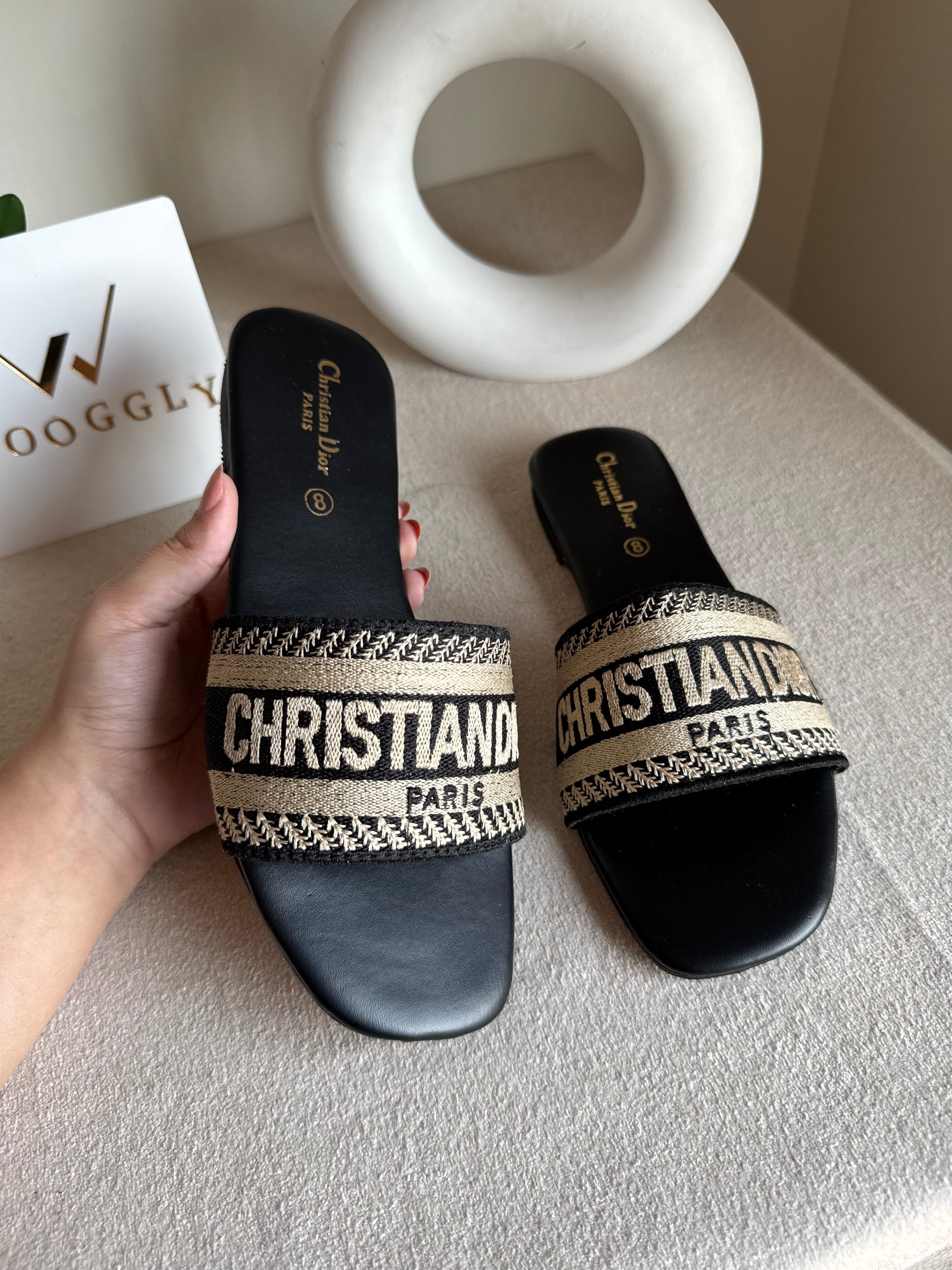 Signature Dior Embroided Slides