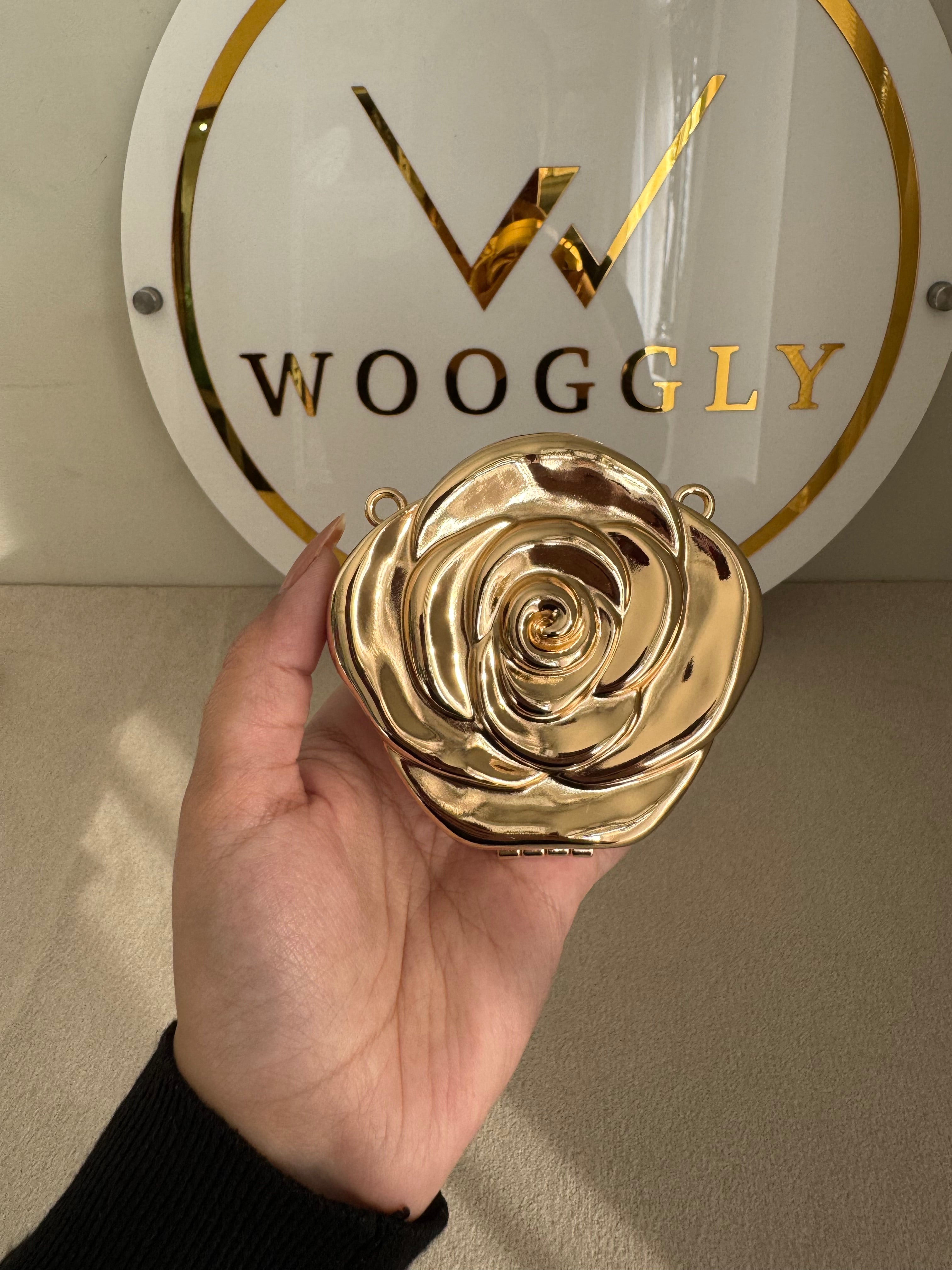 Metallic Rose Clutch with Chain - Mini Gold