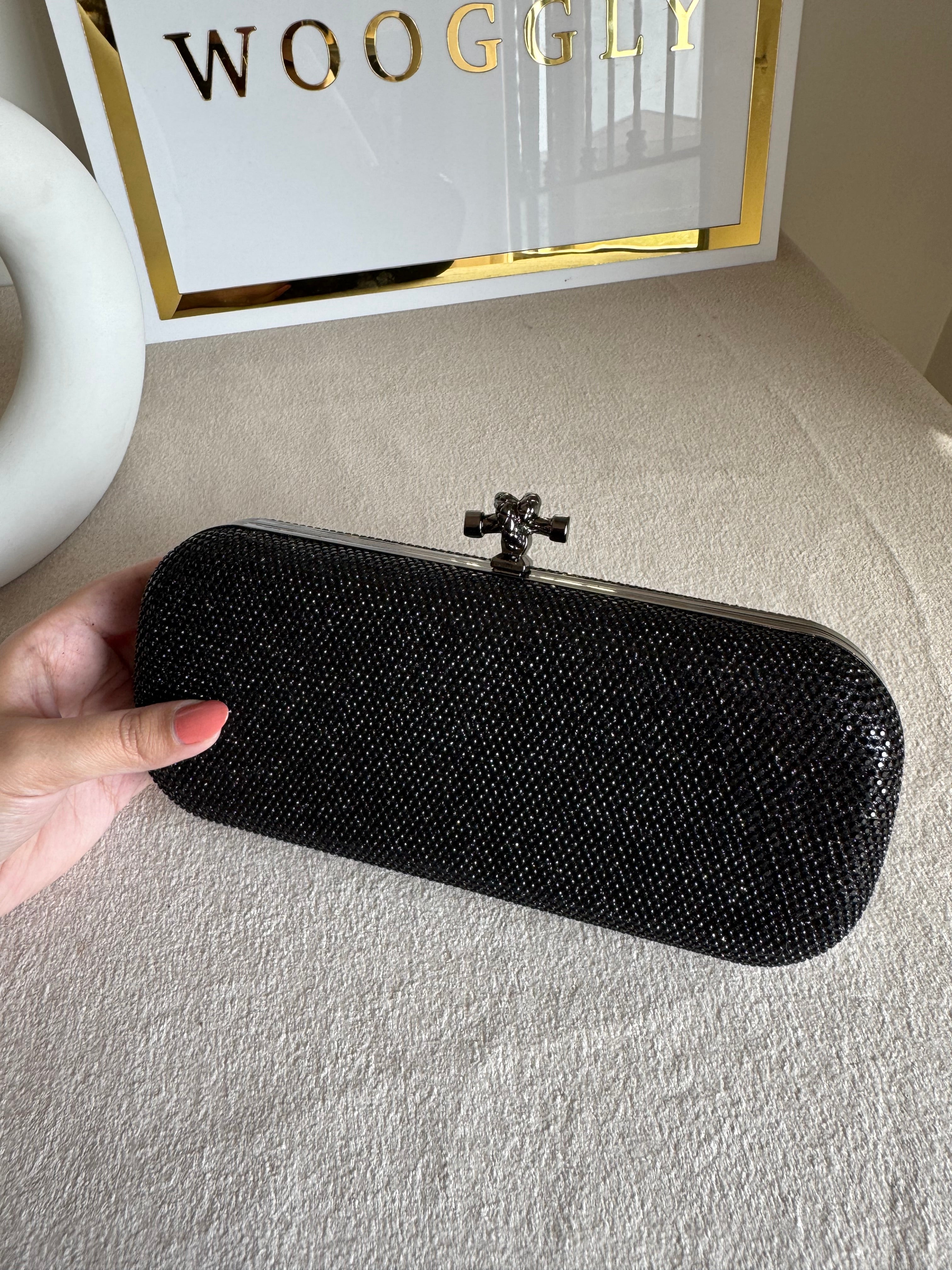 Bottega Shimmer Clutch Matte Top - Black with Chain