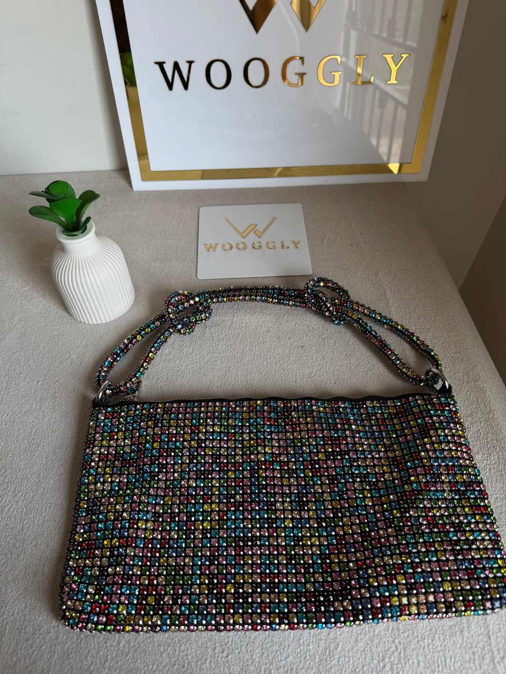 Dreamy Party Wear Rhinestone Bag - Black with Multi