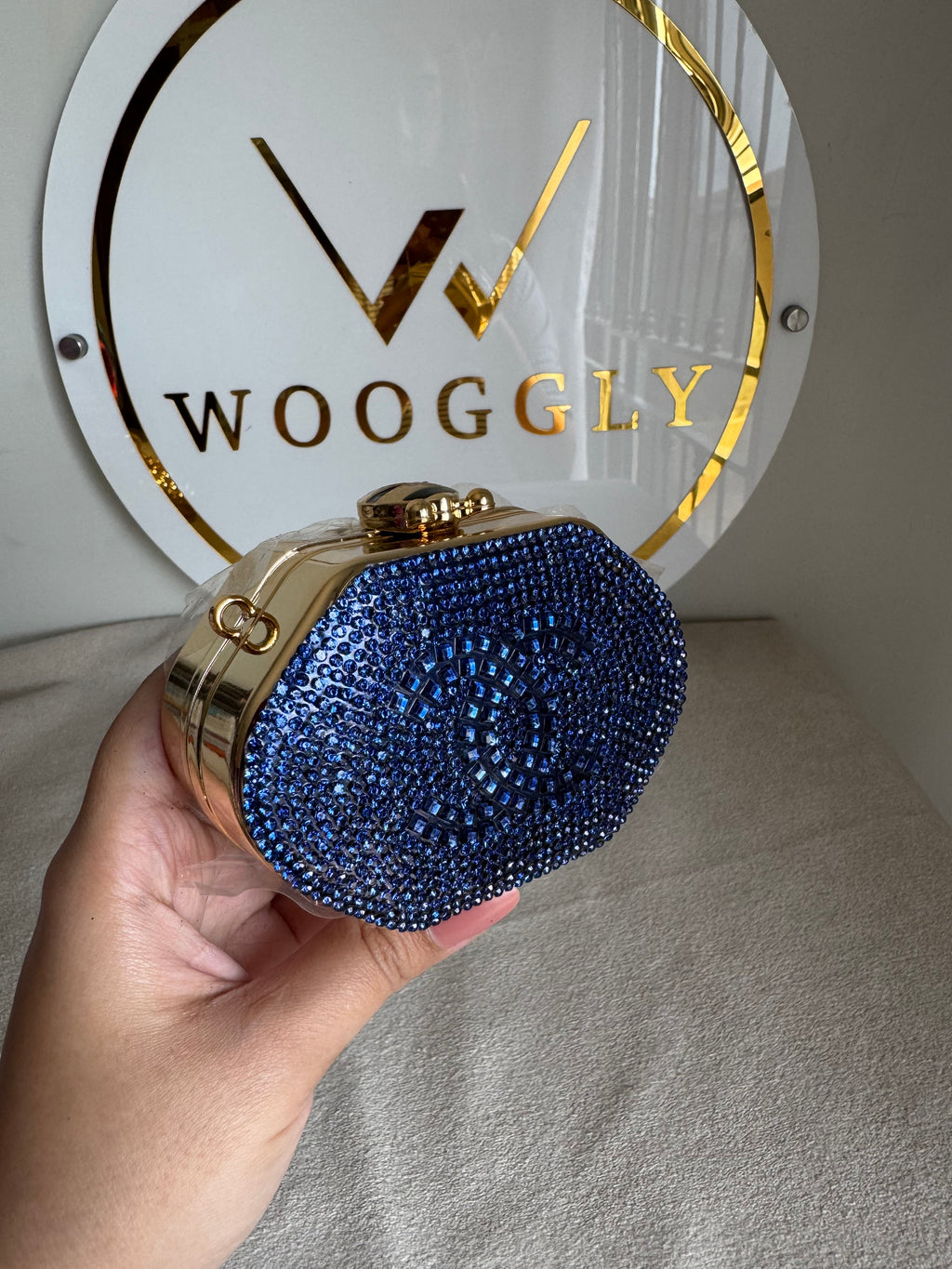 Mini Chanel Embellished Clutch with Chain - Blue