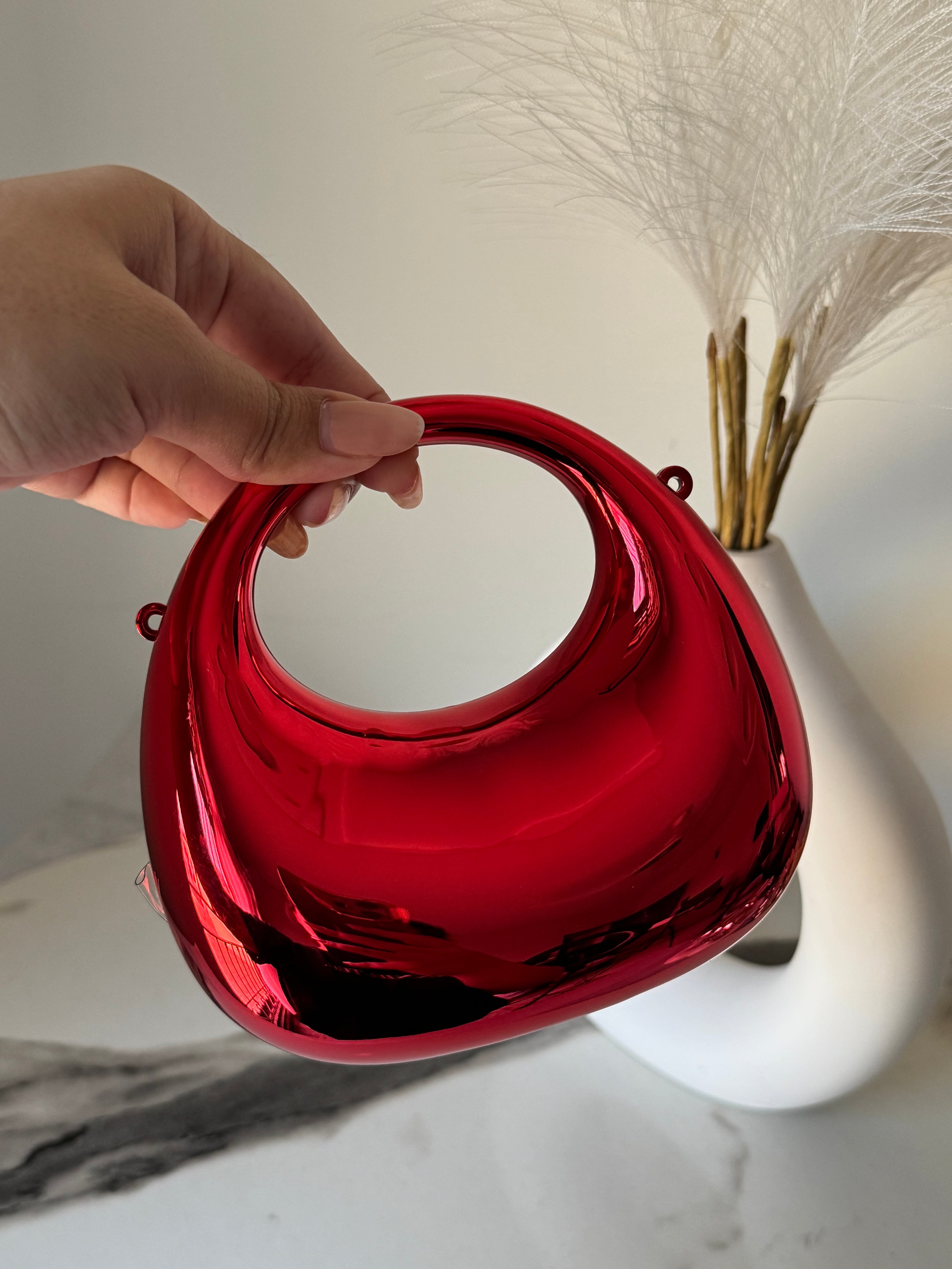 Viral Metallic Clutch with Chain - Mini Red