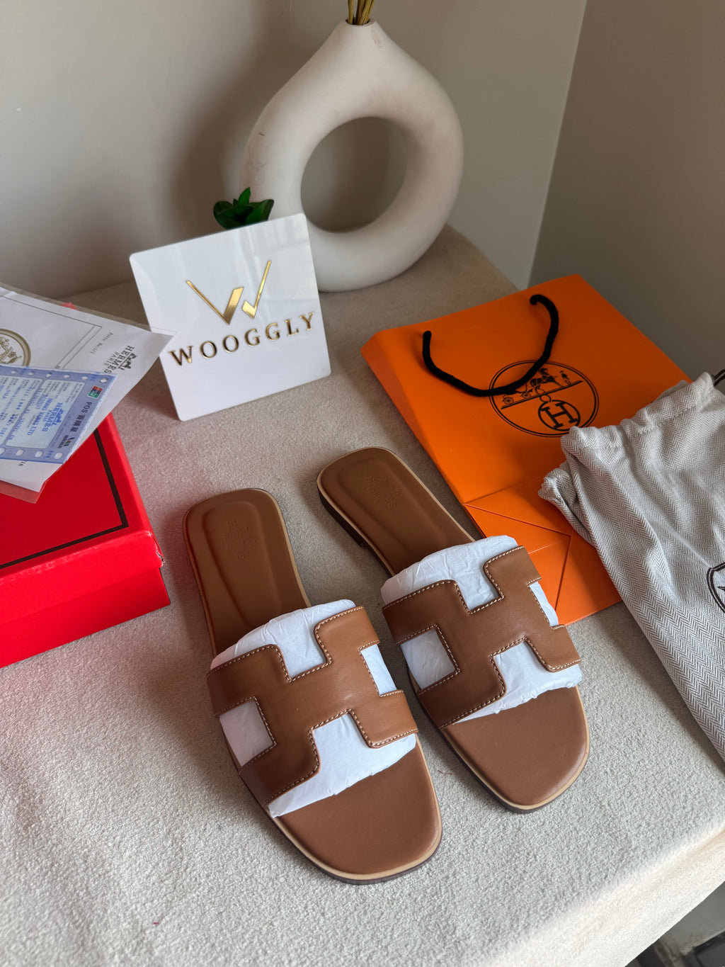 Premium Hermes Slides Brown
