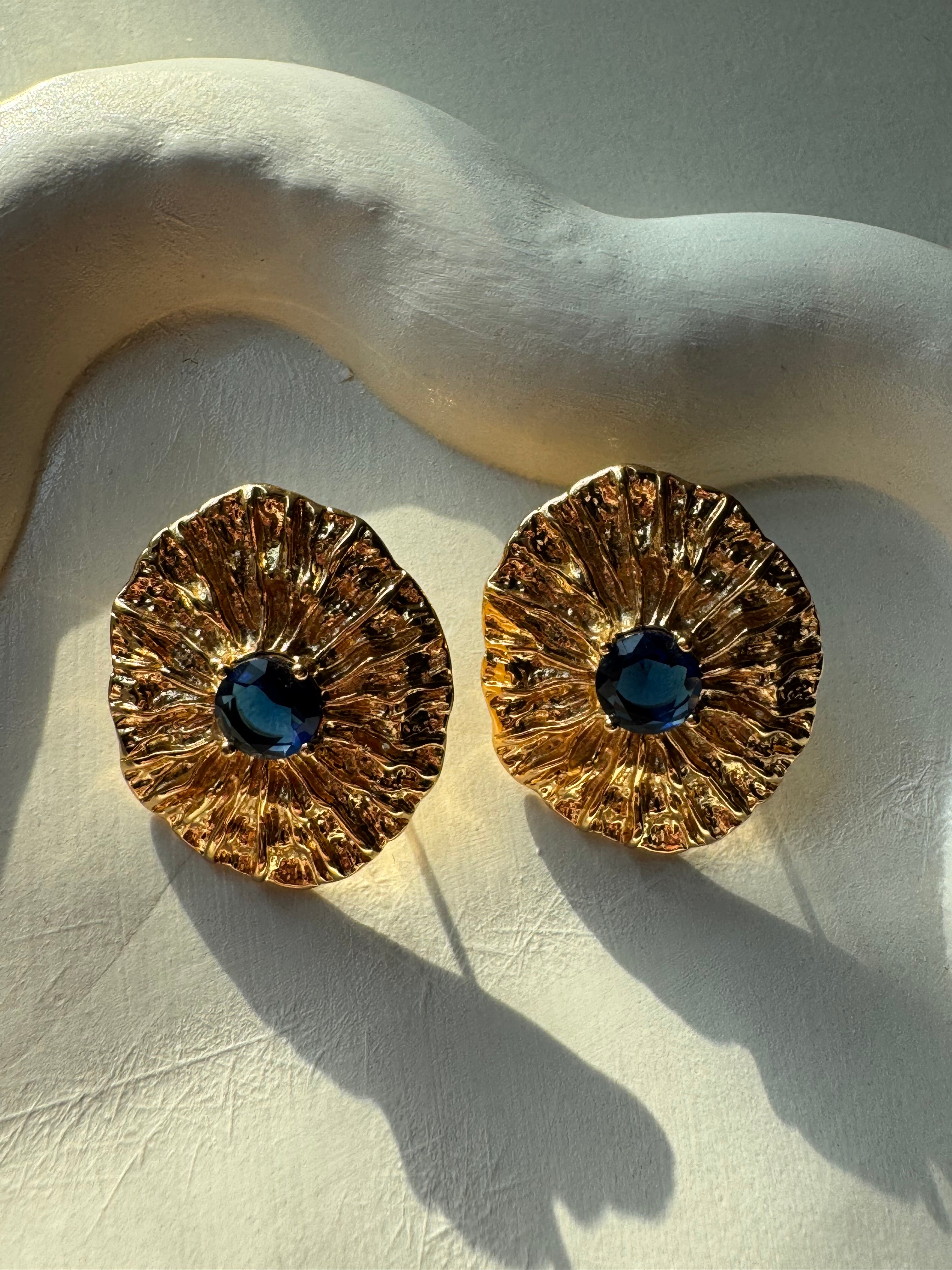 Deep Blue Bloom Earrings - 18K Gold Plated