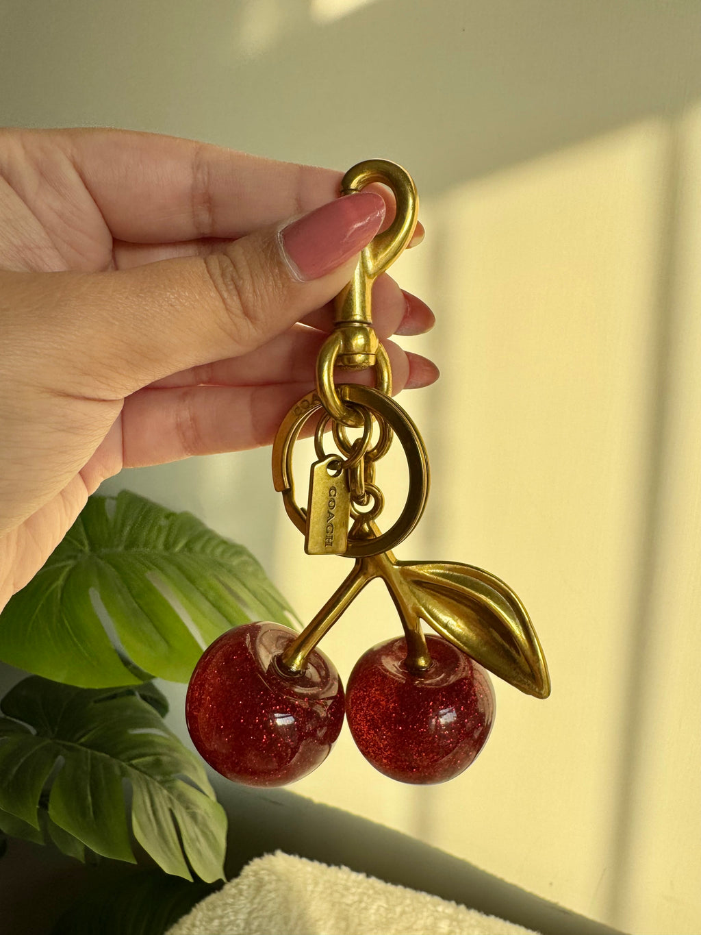 PREMIUM Coach Branded Cherry Bag Charm - Maroon & Gold