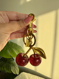 PREMIUM Coach Branded Cherry Bag Charm - Maroon & Gold