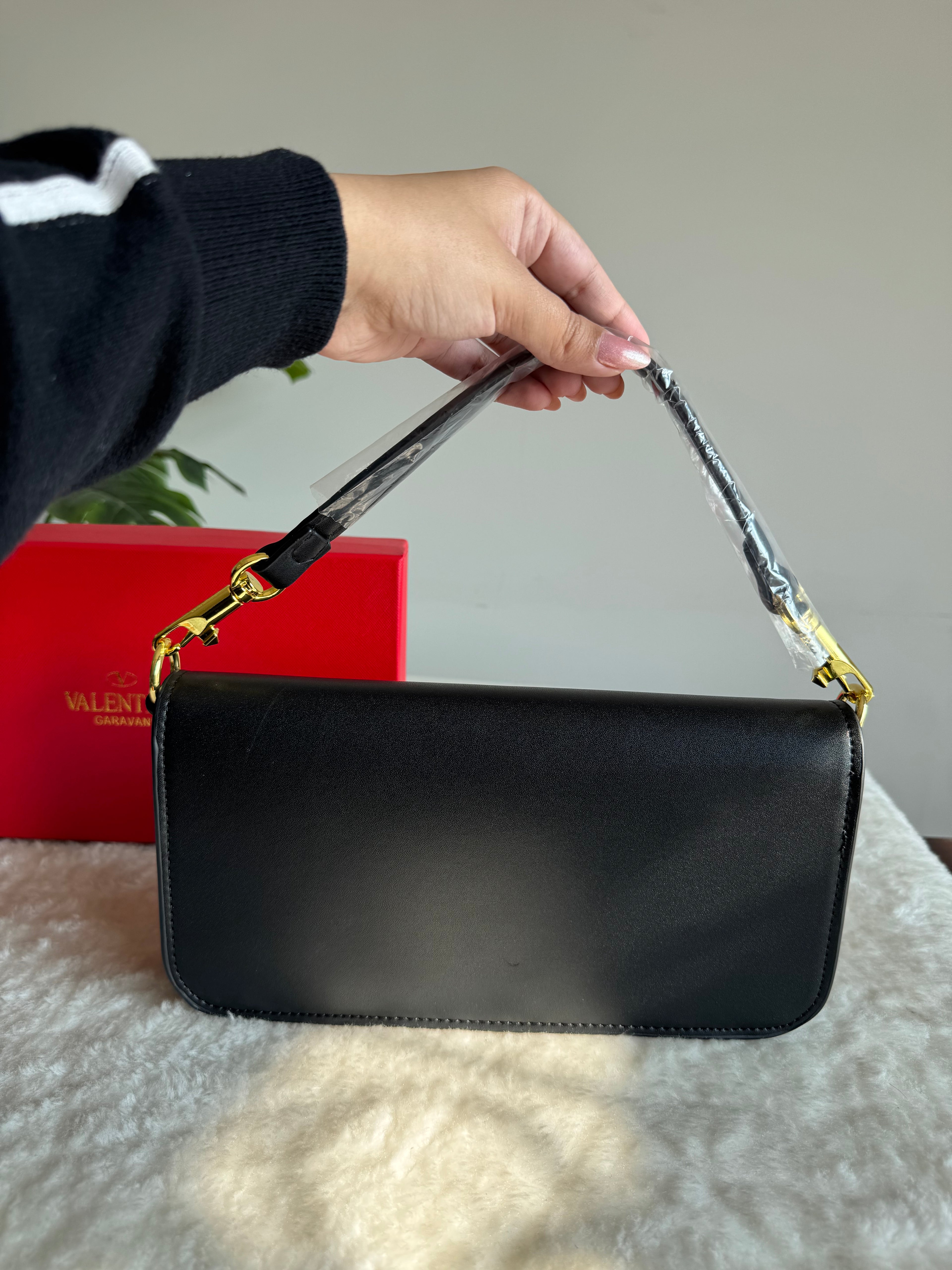 Valentino Loco with Jewel Logo PREMIUM Handbag with Box Packing - Black